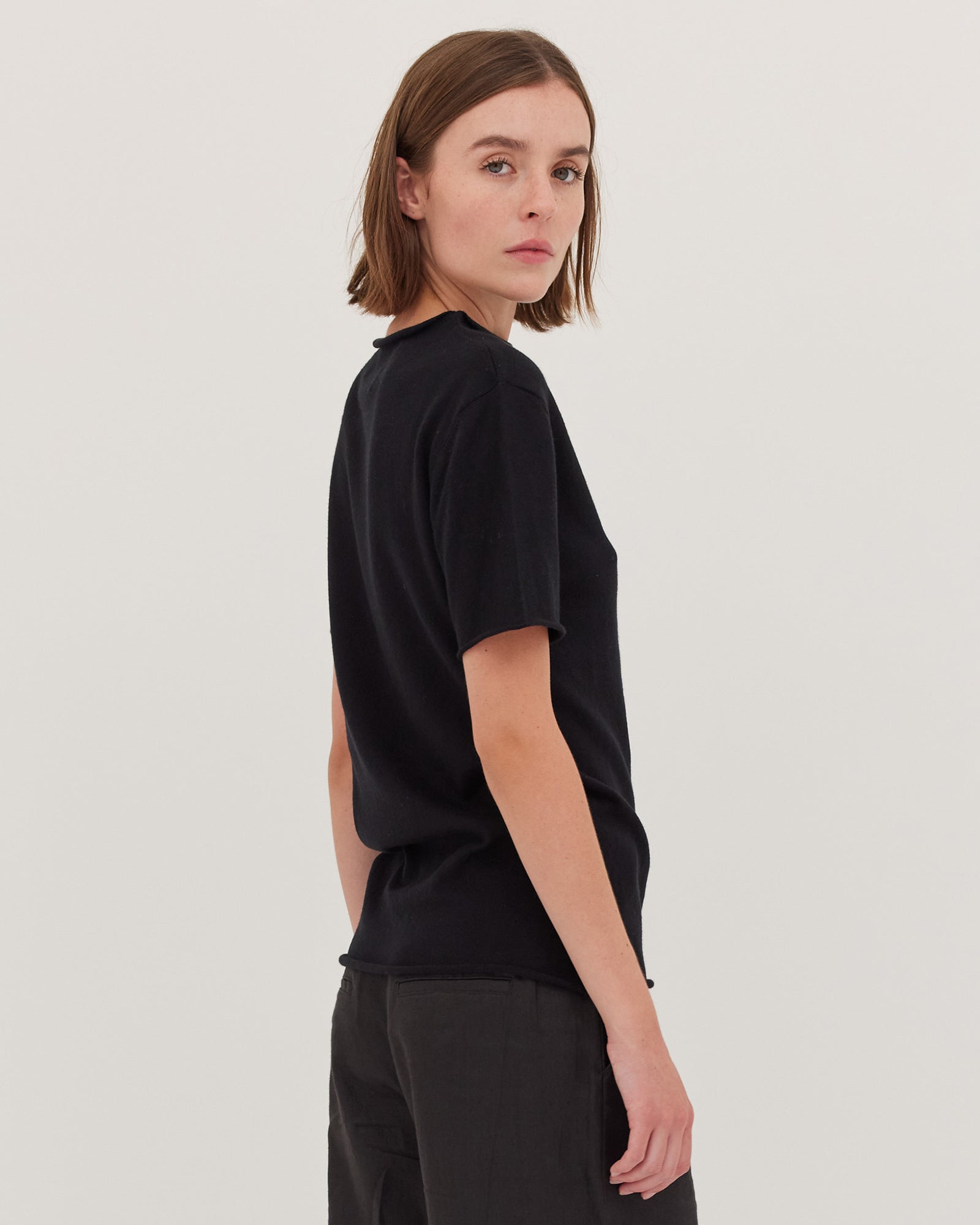 The Funnel Neck Tee | Black - Cloth & Co - stride