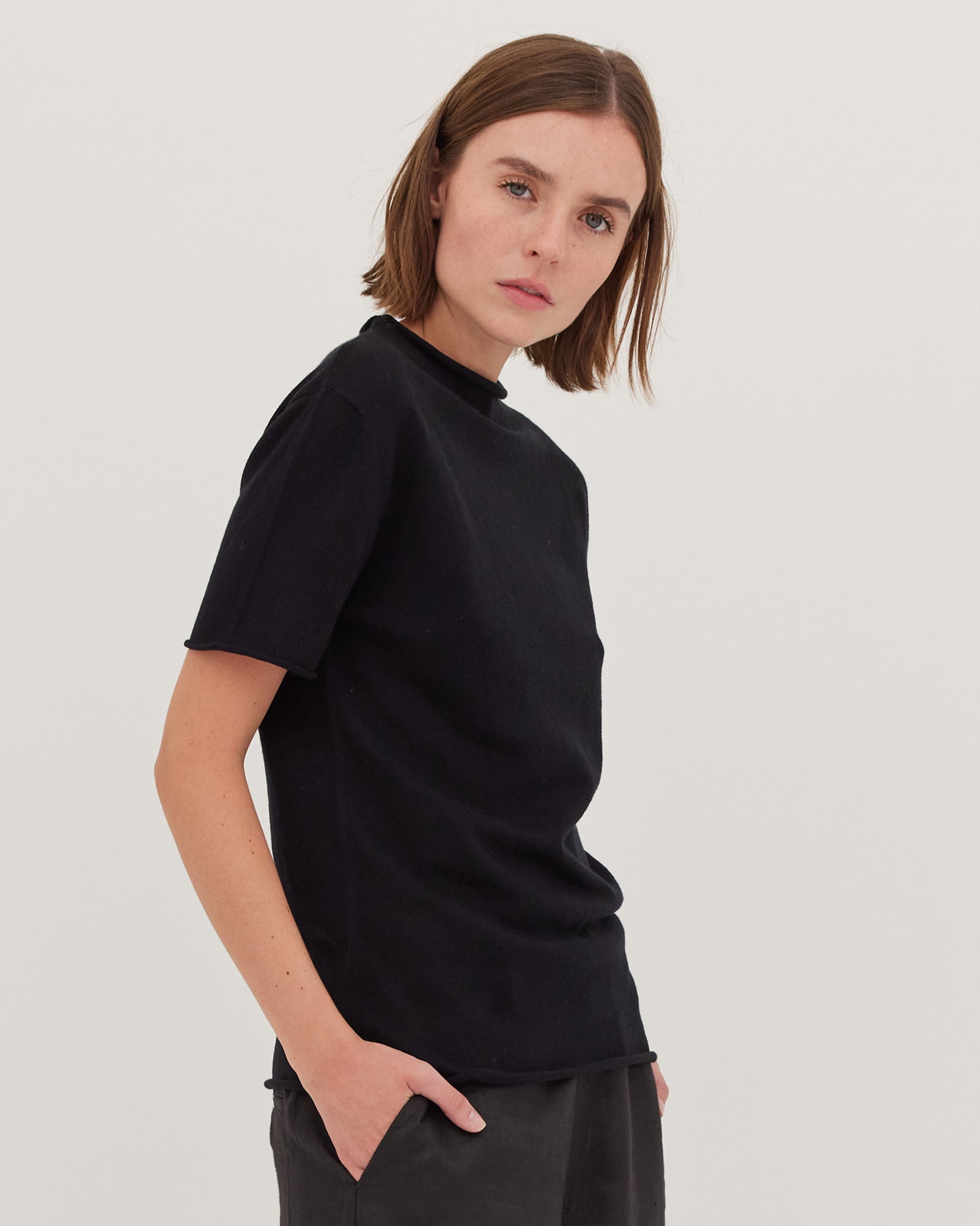 The Funnel Neck Tee | Black - Cloth & Co - stride