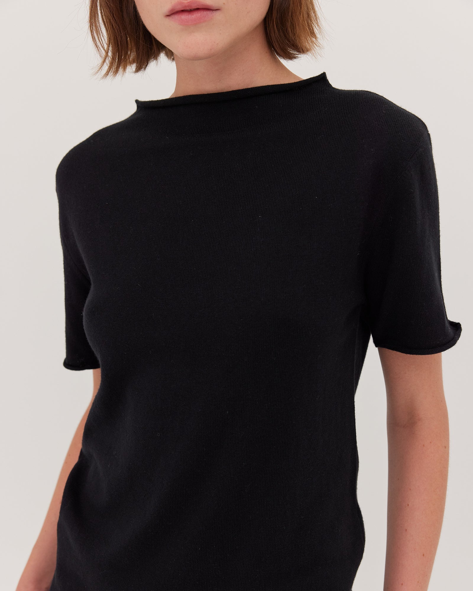 The Funnel Neck Tee | Black - Cloth & Co - stride