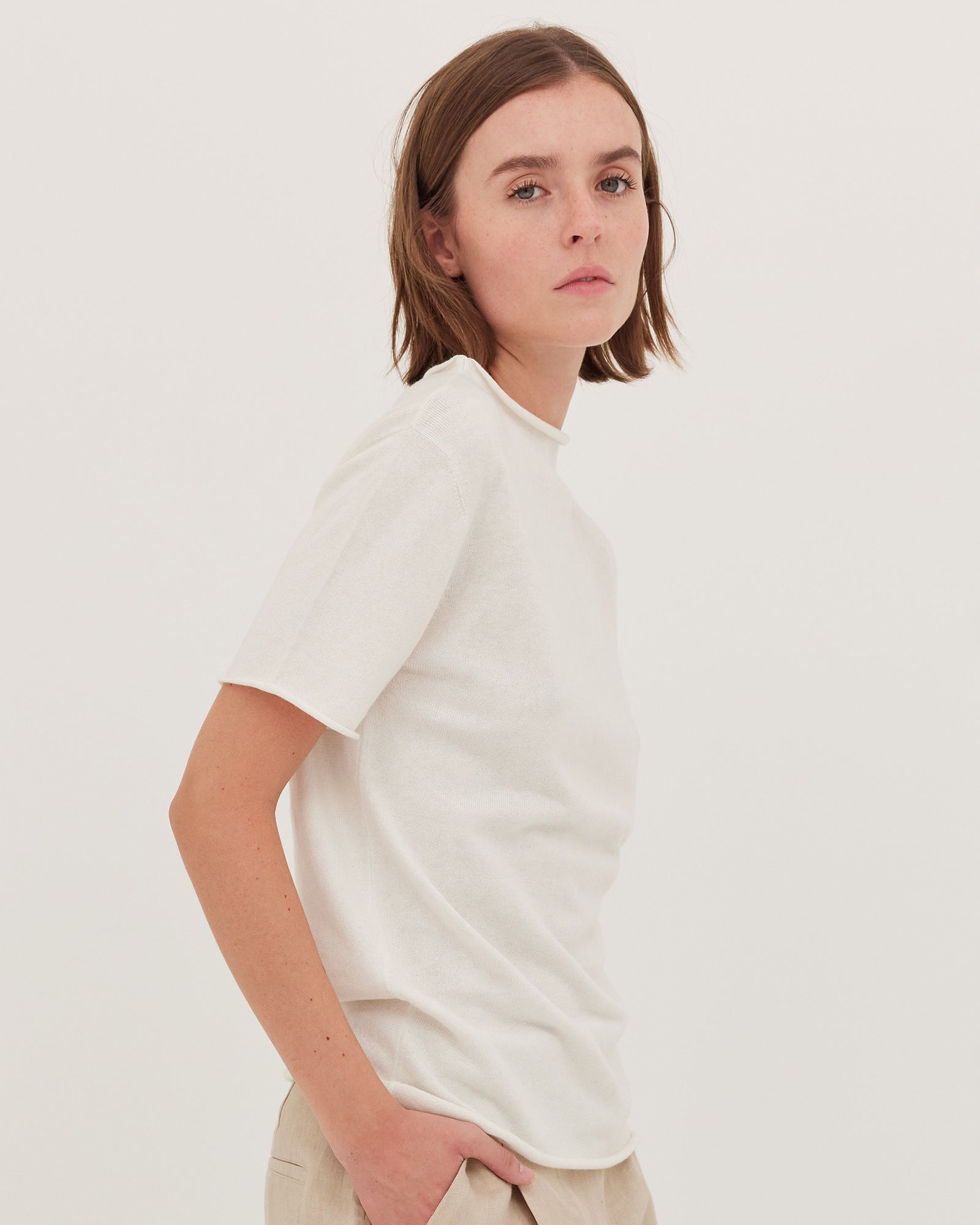 The Funnel Neck Tee | White - Cloth & Co - stride