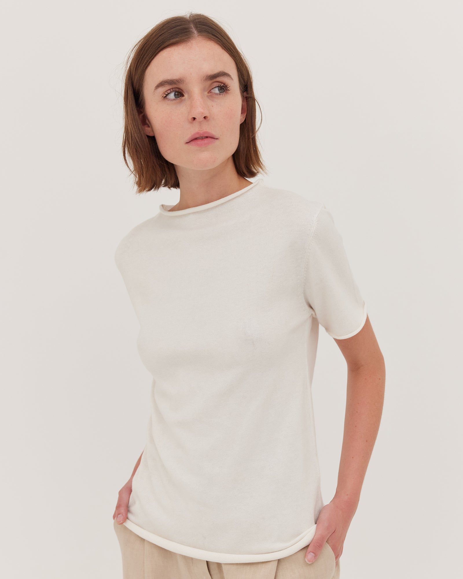 The Funnel Neck Tee | White - Cloth & Co - stride