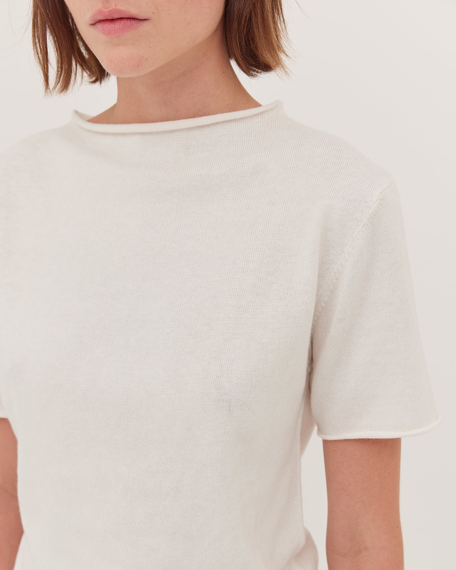 The Funnel Neck Tee | White - Cloth & Co - stride