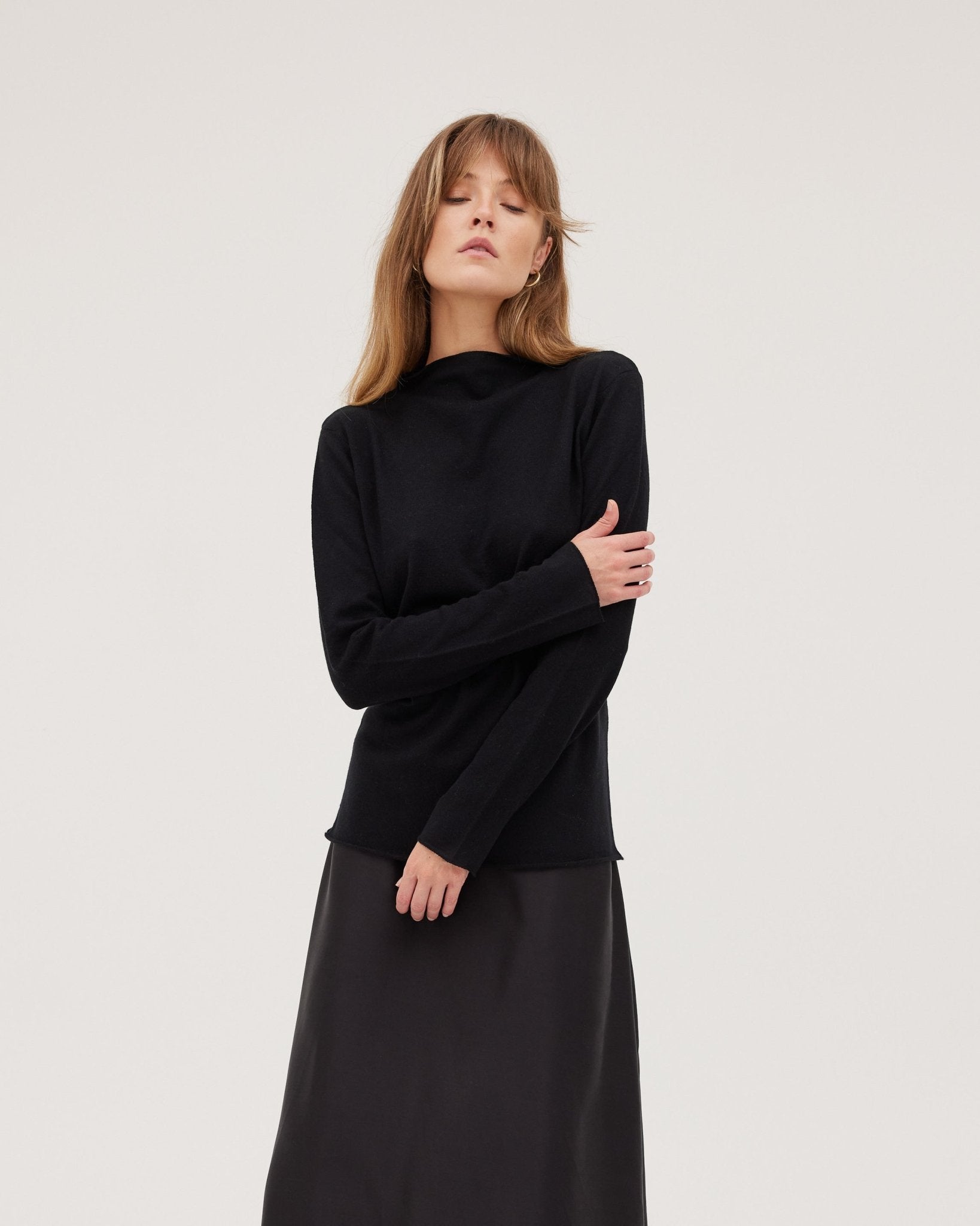 The Funnel Neck Top | Black - Cloth & Co - stride