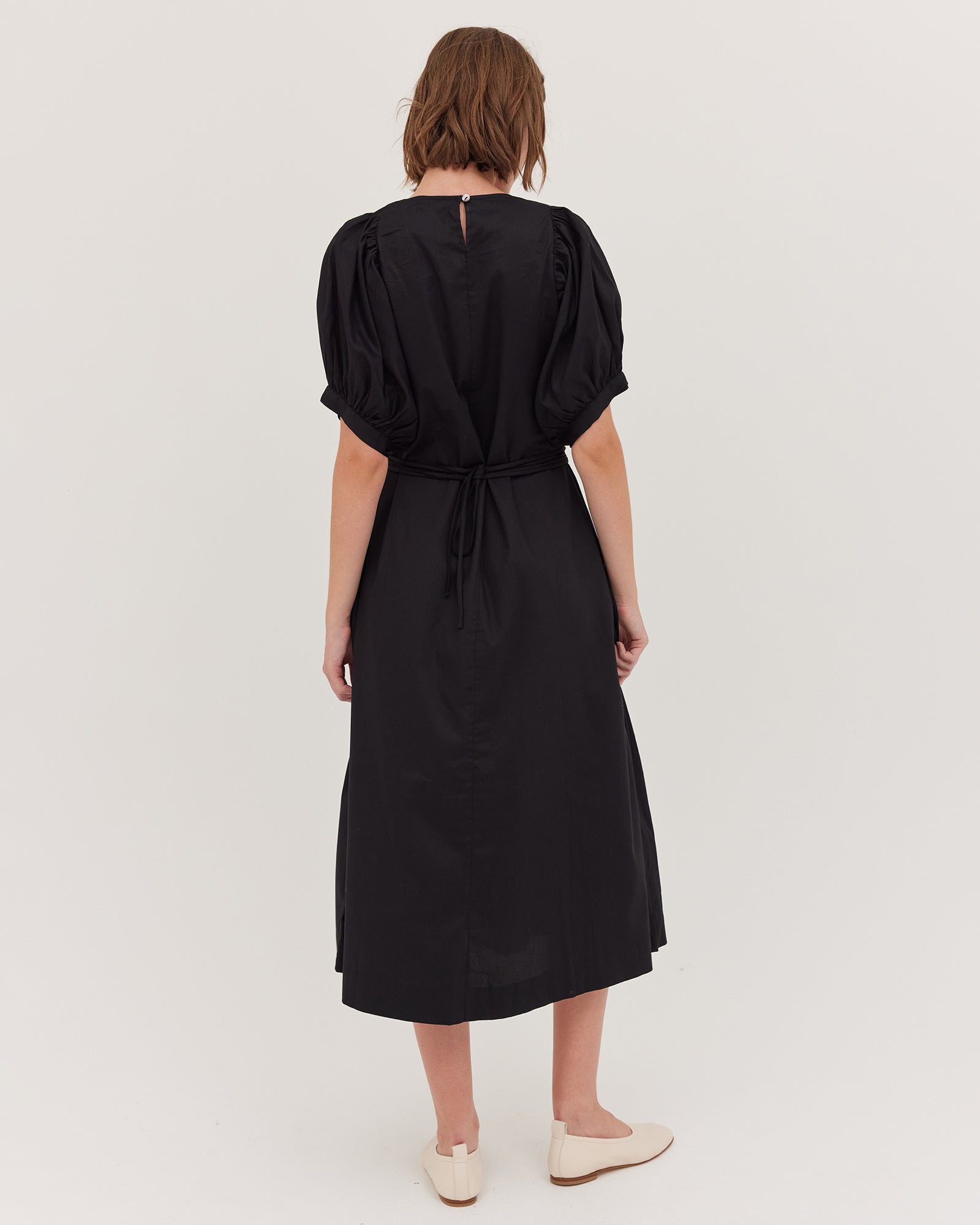 The Puff Sleeve Midi Dress | Black - Cloth & Co - stride