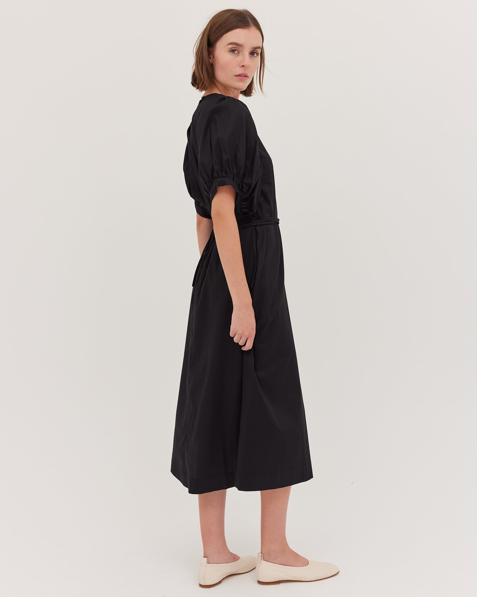 The Puff Sleeve Midi Dress | Black - Cloth & Co - stride