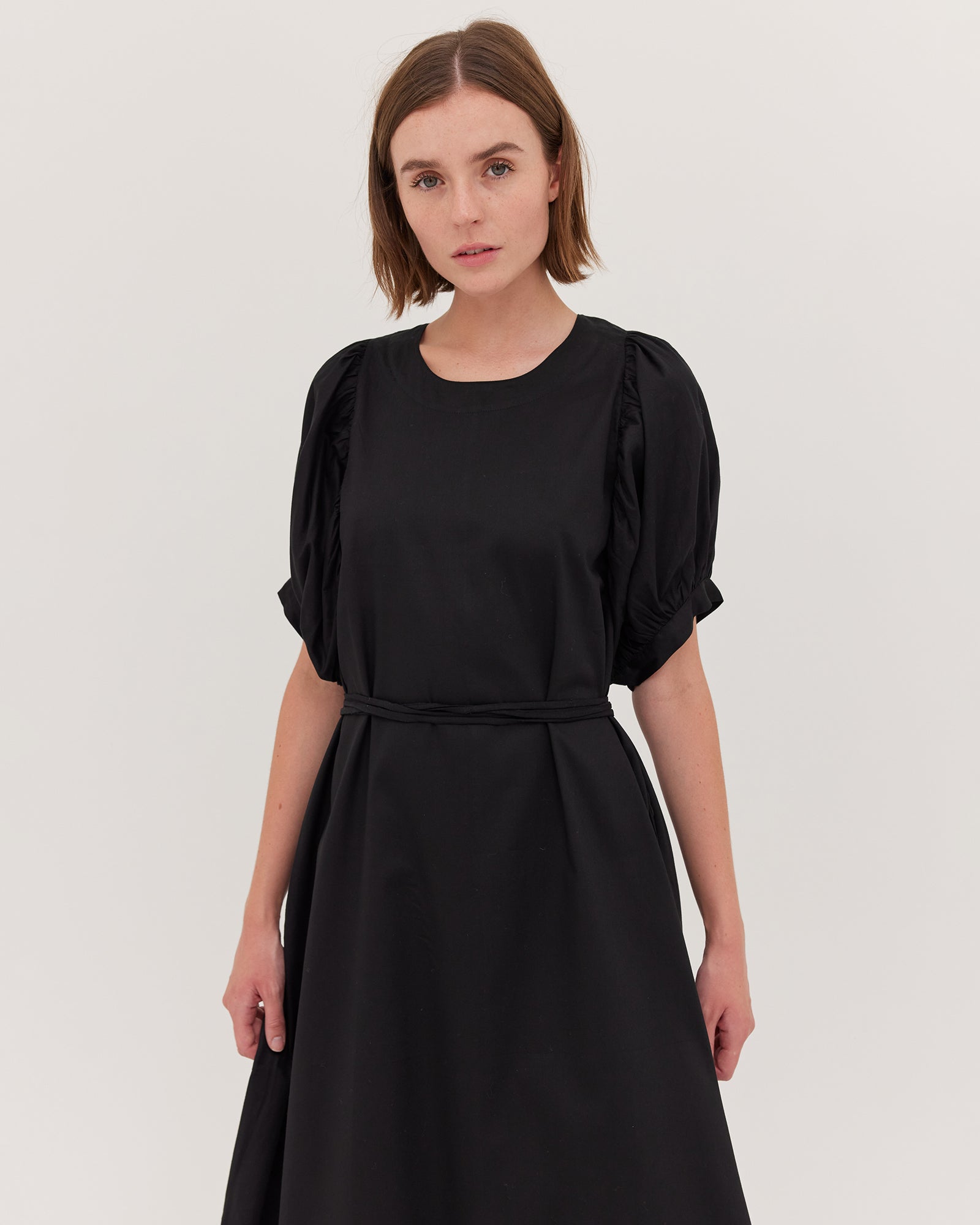 The Puff Sleeve Midi Dress | Black - Cloth & Co - stride