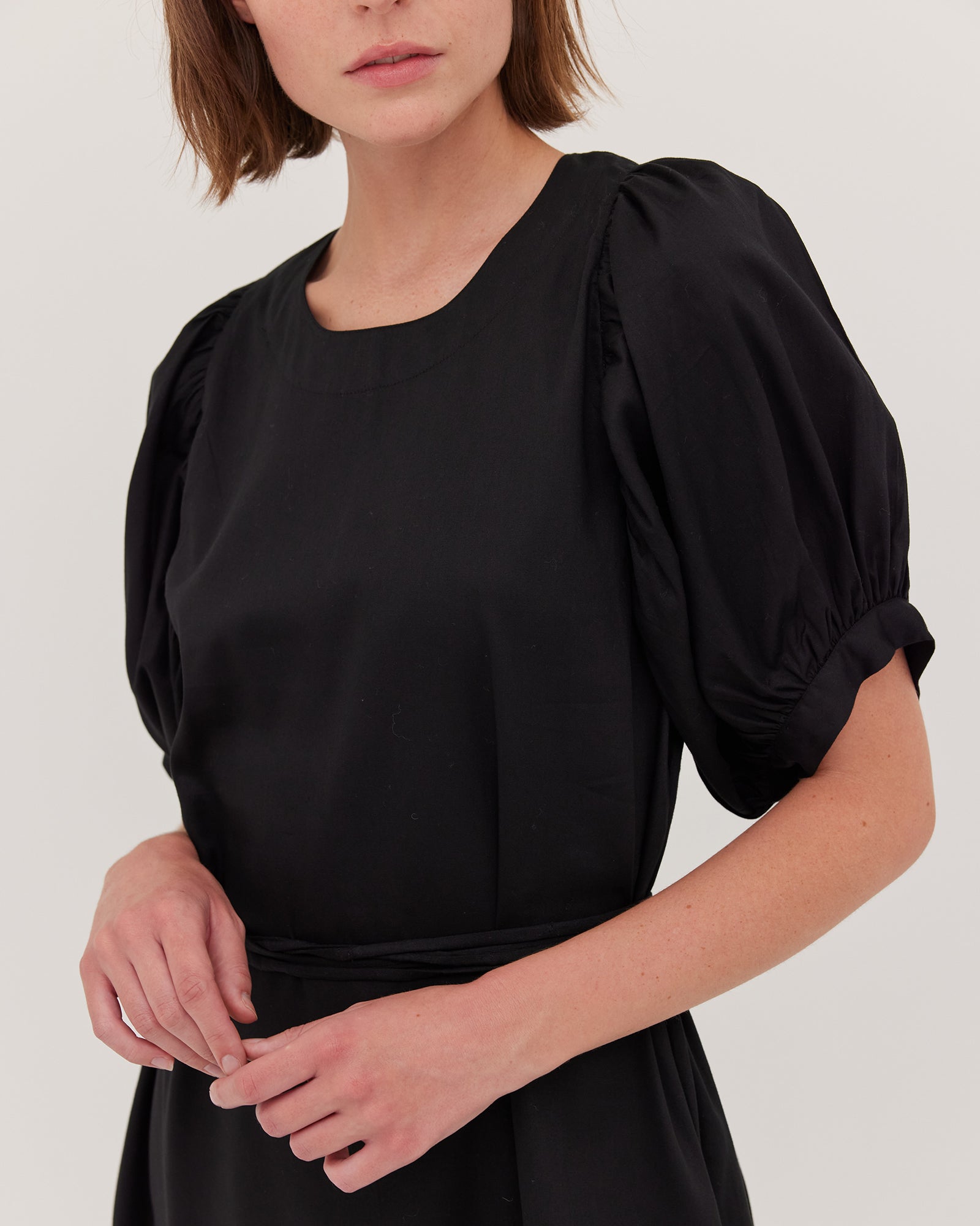 The Puff Sleeve Midi Dress | Black - Cloth & Co - stride