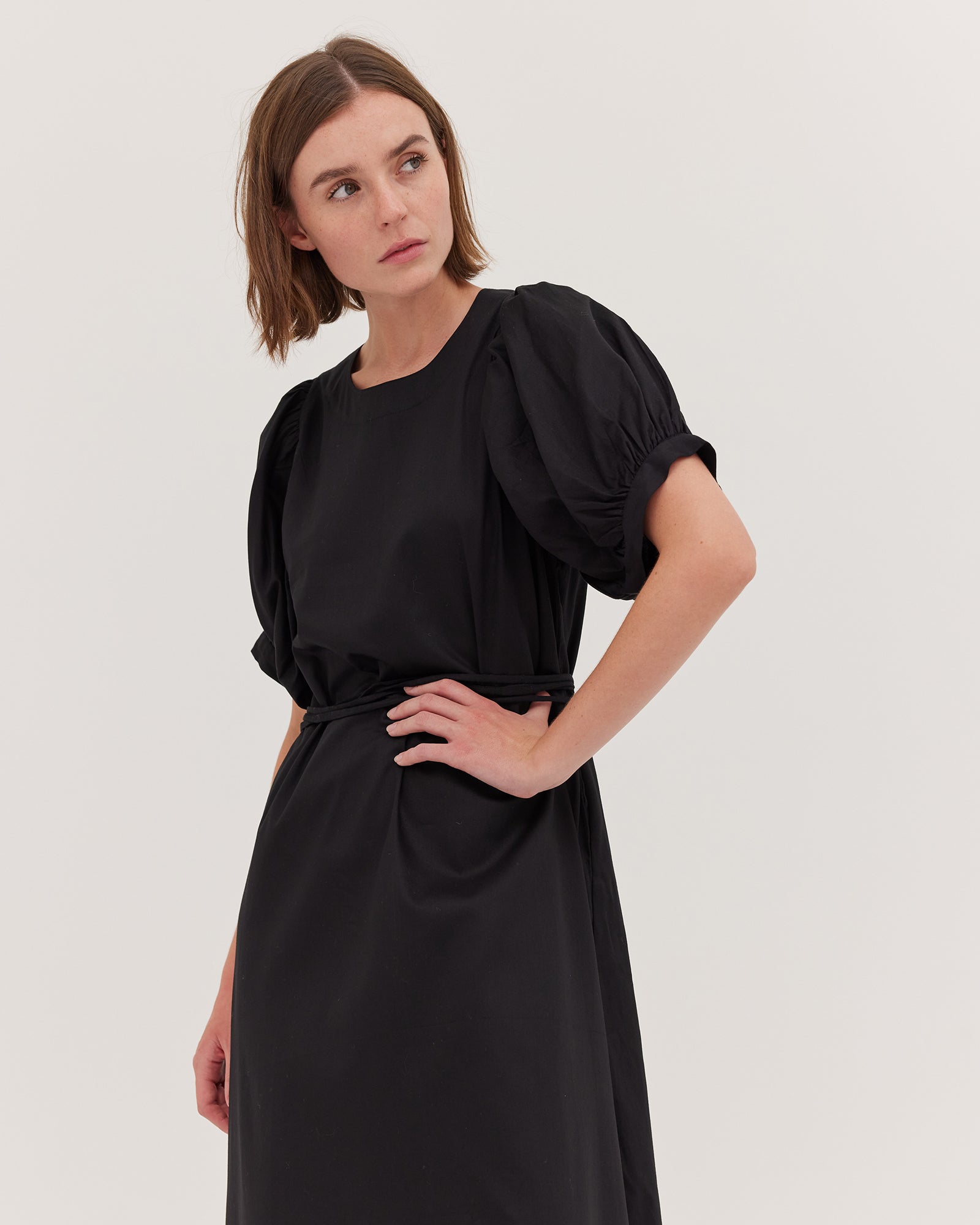 The Puff Sleeve Midi Dress | Black - Cloth & Co - stride