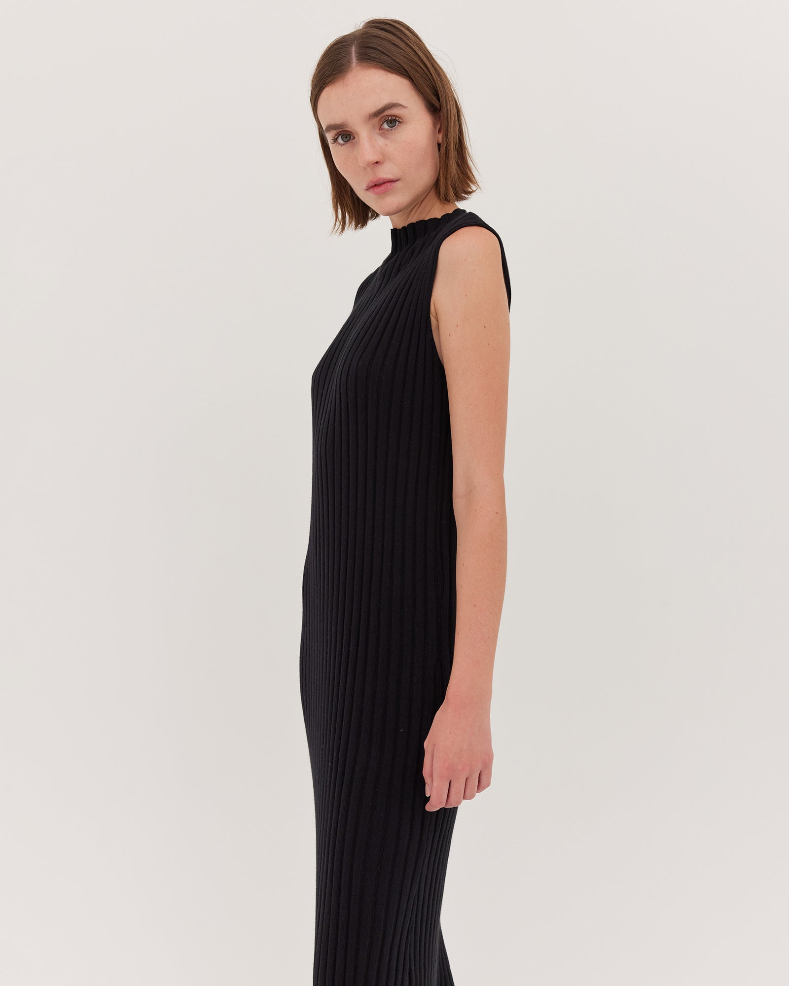 The Rib Funnel Neck Tank Dress | Black - Cloth & Co - stride