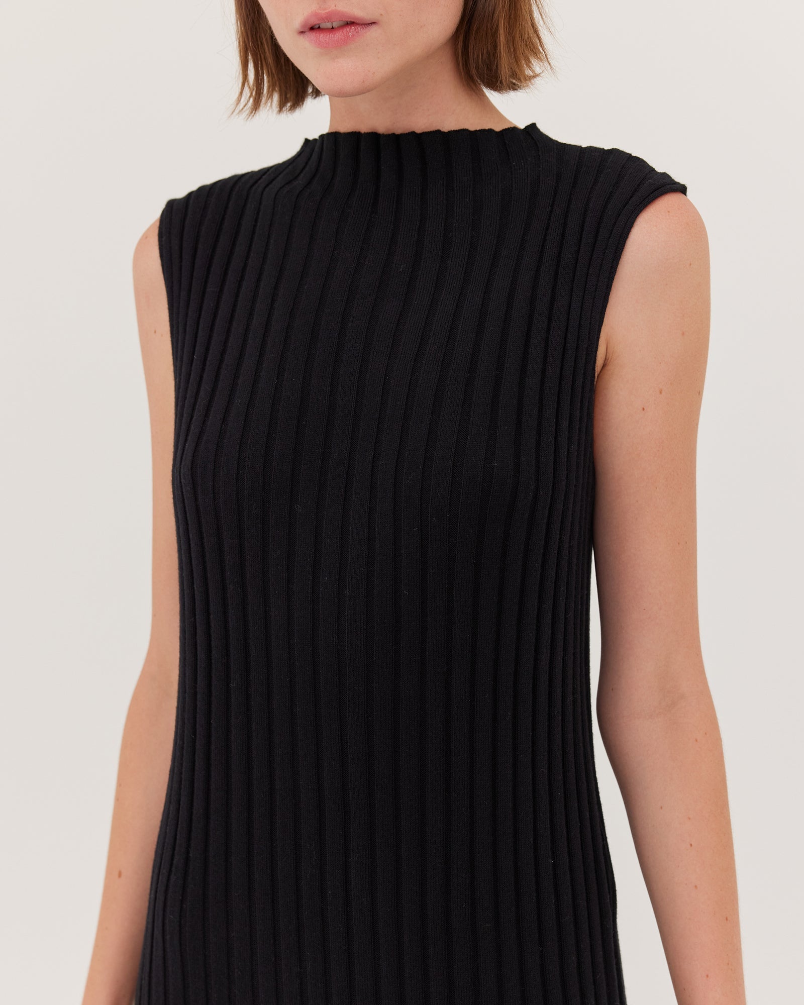 The Rib Funnel Neck Tank Dress | Black - Cloth & Co - stride