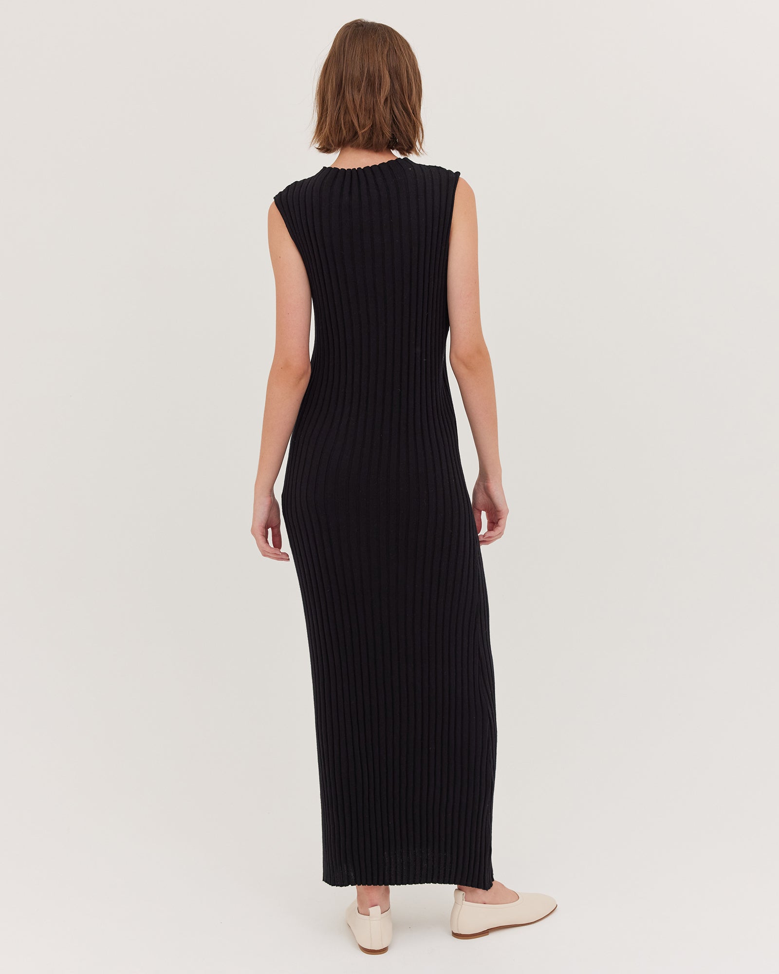 The Rib Funnel Neck Tank Dress | Black - Cloth & Co - stride