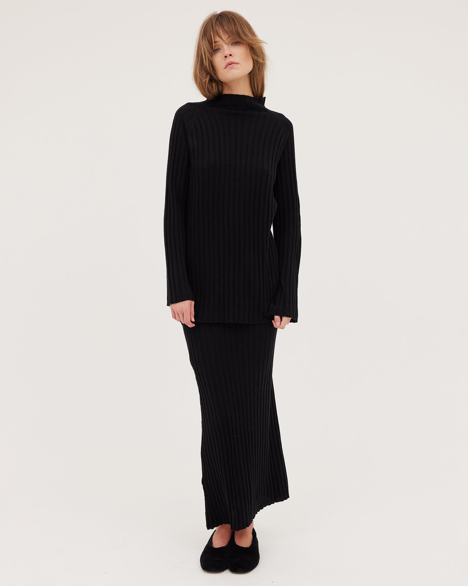 The Ribbed A Line Skirt | Black - Cloth & Co - stride