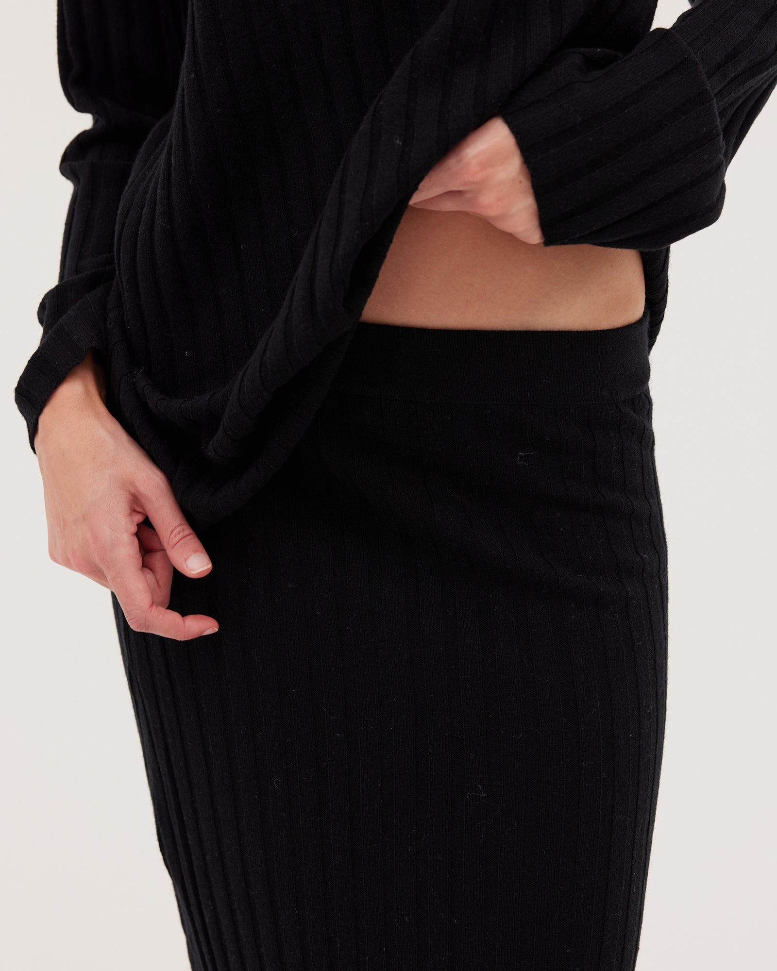 The Ribbed A Line Skirt | Black - Cloth & Co - stride