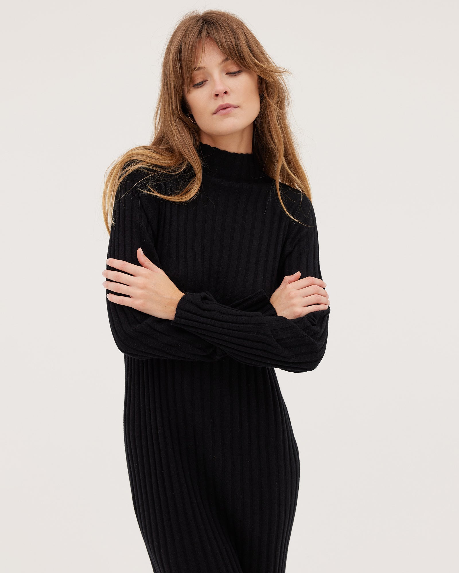 The Ribbed Funnel Dress | Black - Cloth & Co - stride