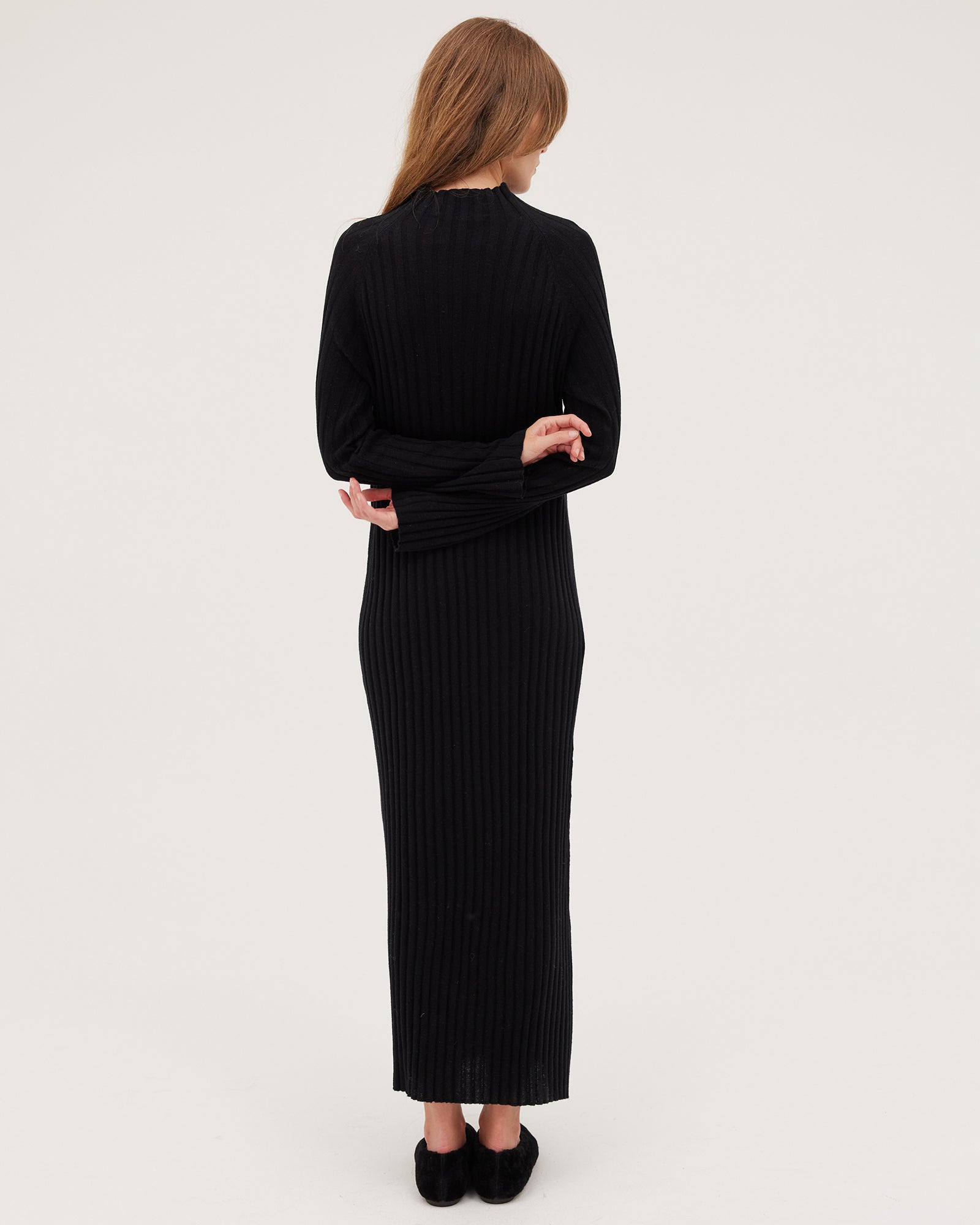 The Ribbed Funnel Dress | Black - Cloth & Co - stride