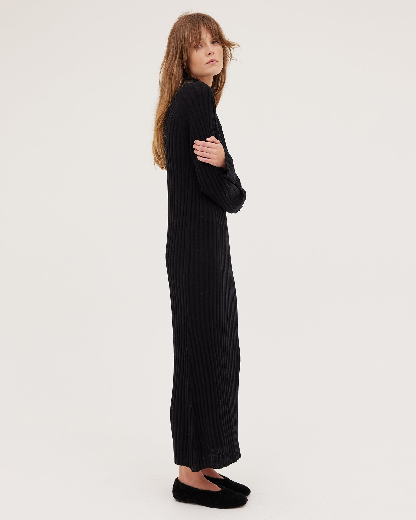 The Ribbed Funnel Dress | Black - Cloth & Co - stride