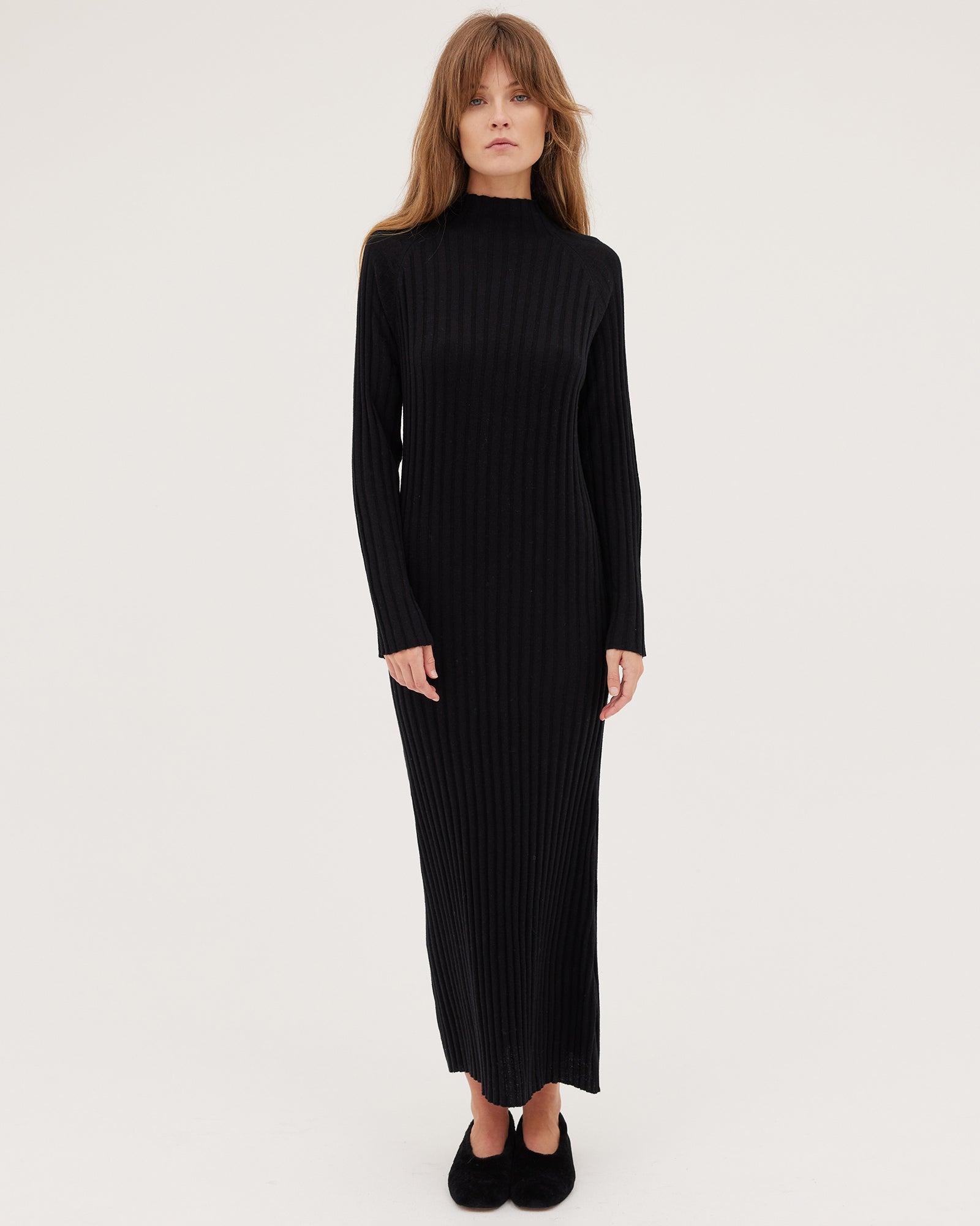 The Ribbed Funnel Dress | Black - Cloth & Co - stride