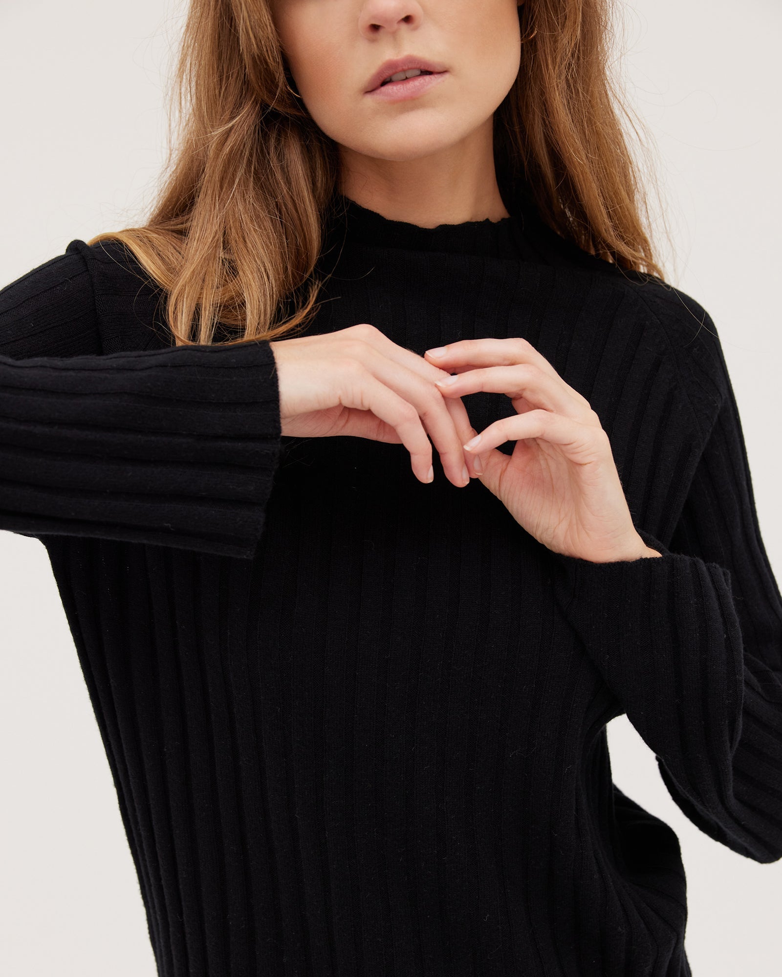 The Ribbed Funnel Sweater | Black - Cloth & Co - stride