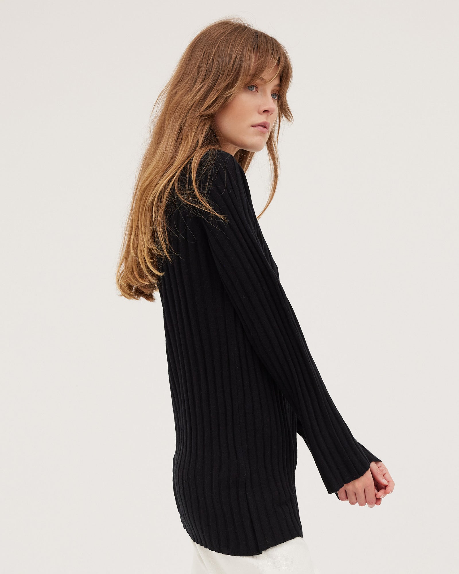 The Ribbed Funnel Sweater | Black - Cloth & Co - stride