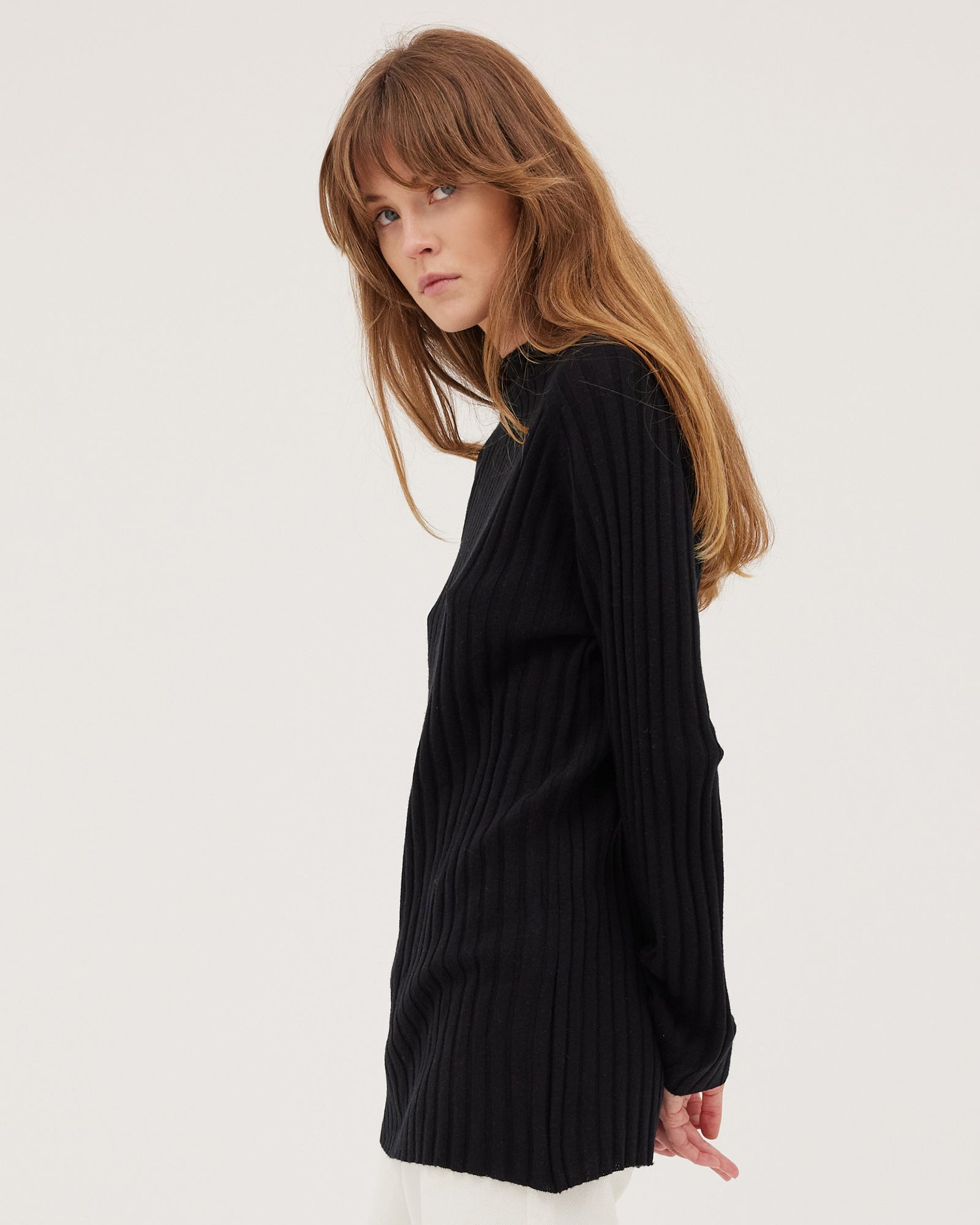 The Ribbed Funnel Sweater | Black - Cloth & Co - stride