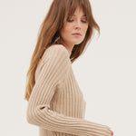 The Ribbed Funnel Sweater | Oatmeal - Cloth & Co - stride