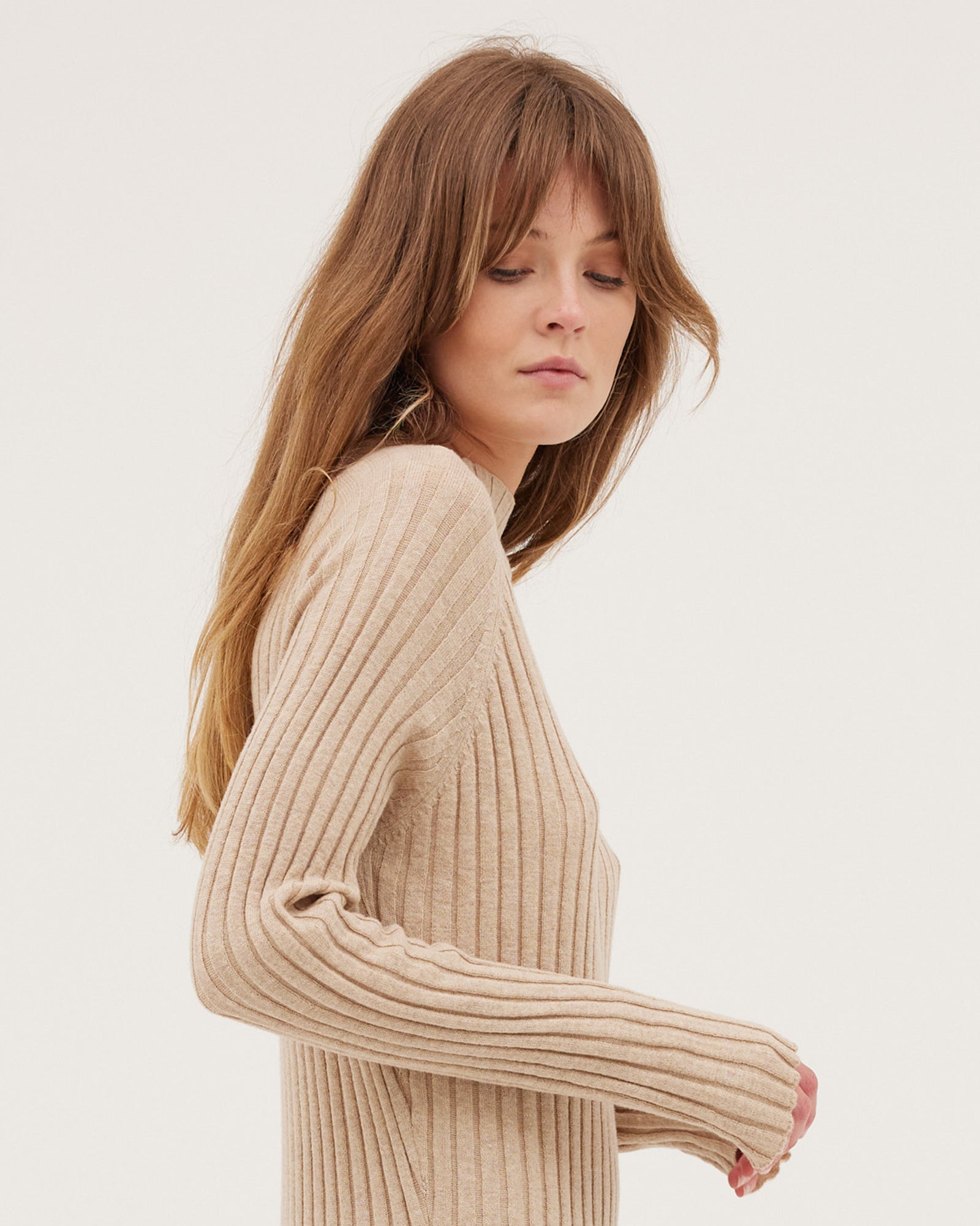 The Ribbed Funnel Sweater | Oatmeal - Cloth & Co - stride