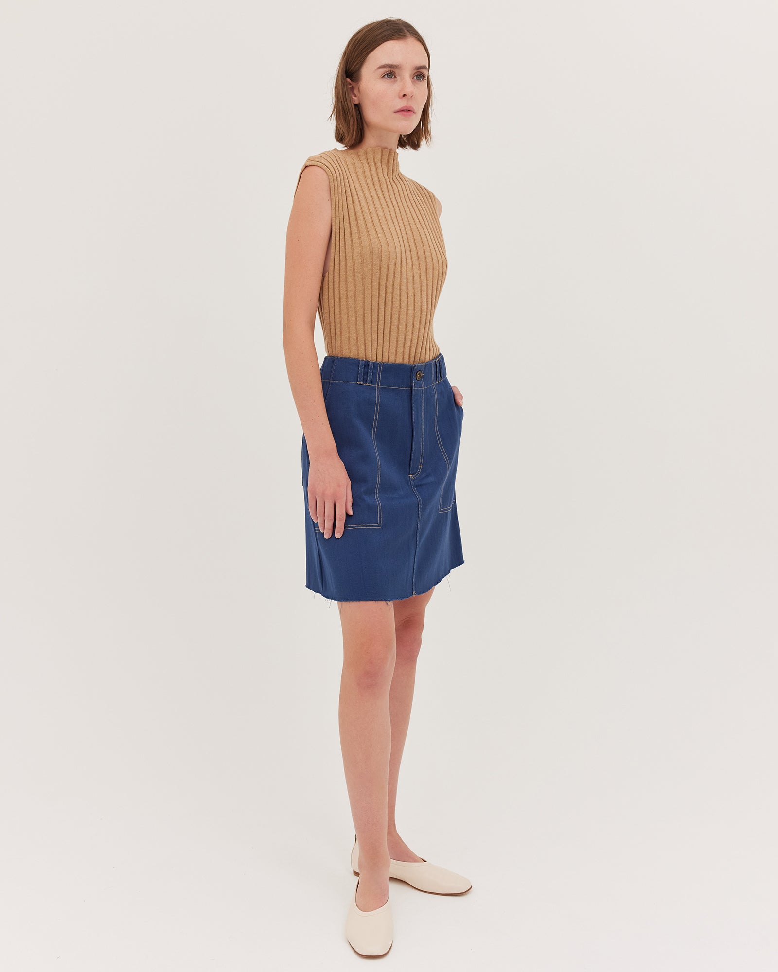 The Short Denim Skirt | Dark Indigo - Cloth & Co - stride