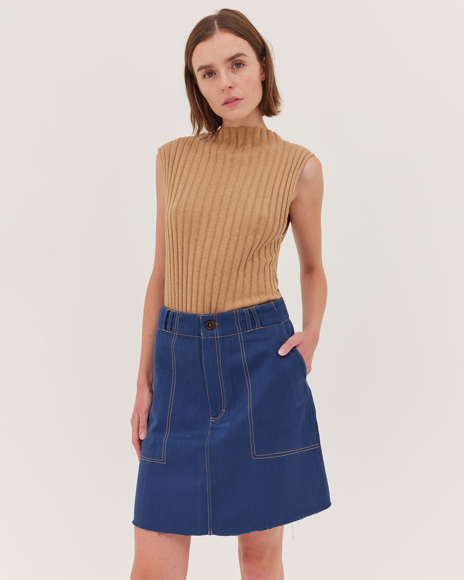 The Short Denim Skirt | Dark Indigo - Cloth & Co - stride