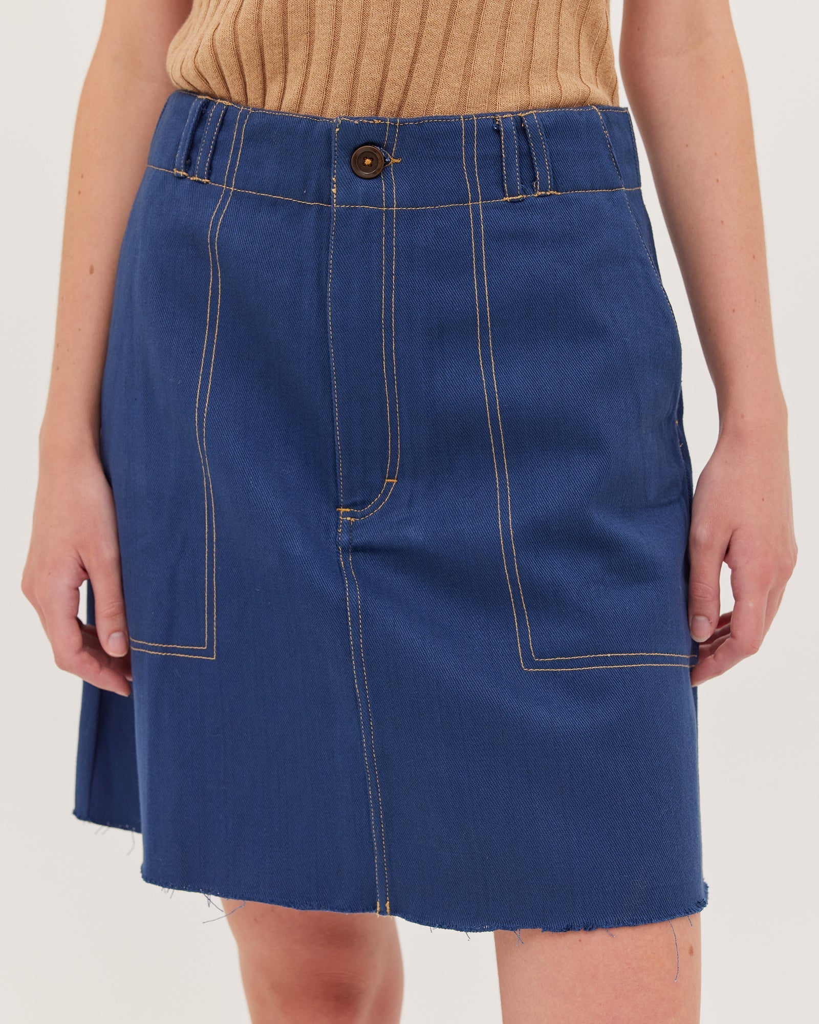 The Short Denim Skirt | Dark Indigo - Cloth & Co - stride