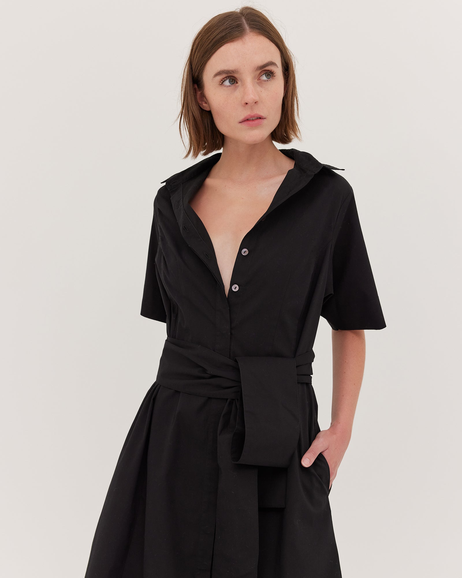 The Tailored Shirt Dress | Black - Cloth & Co - stride