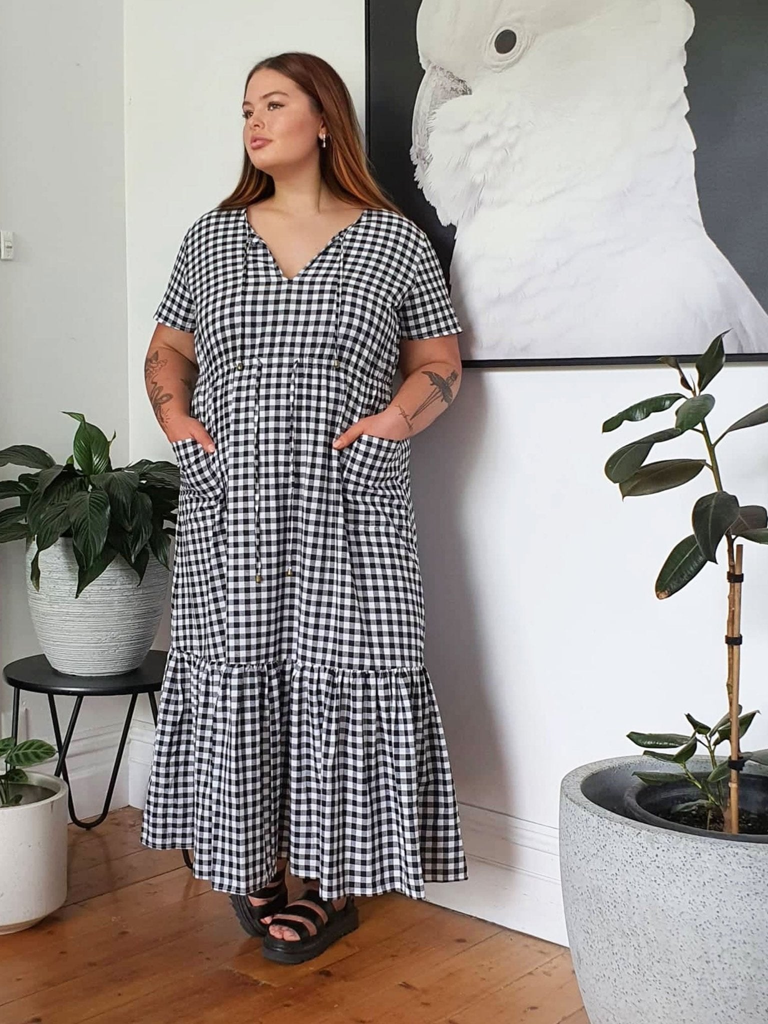 Tropical Maxi Dress // Gingham B&W-Hope & Harvest-stride