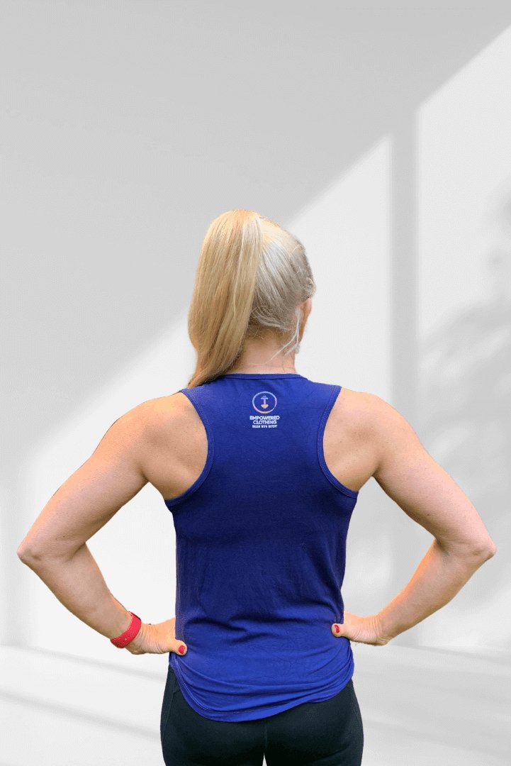 Trust | Dark blue sleeveless racerback activewear top - Empowered Clothing - stride