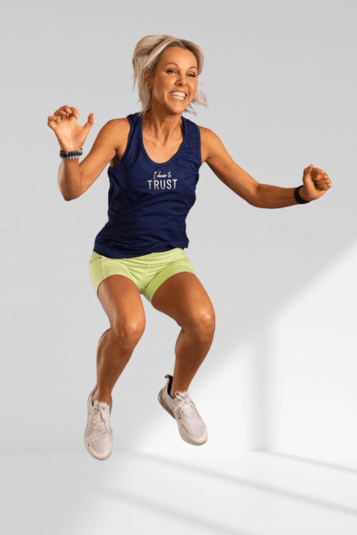 Trust | Dark blue sleeveless racerback activewear top - Empowered Clothing - stride