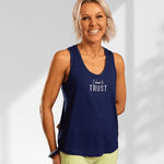 Trust | Dark blue sleeveless racerback activewear top - Empowered Clothing - stride