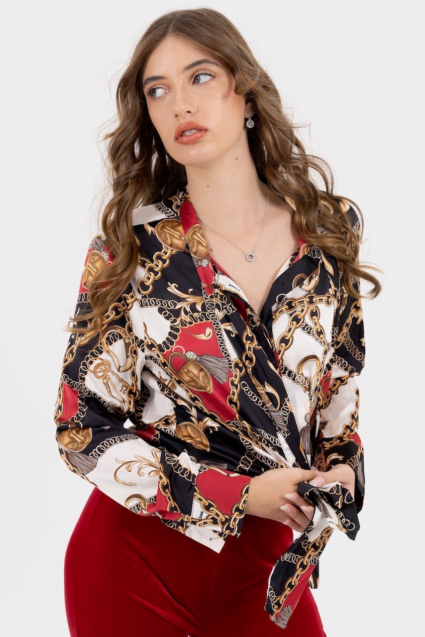 V - Crush Chain Blouse Silky Satin - Why Mary - stride