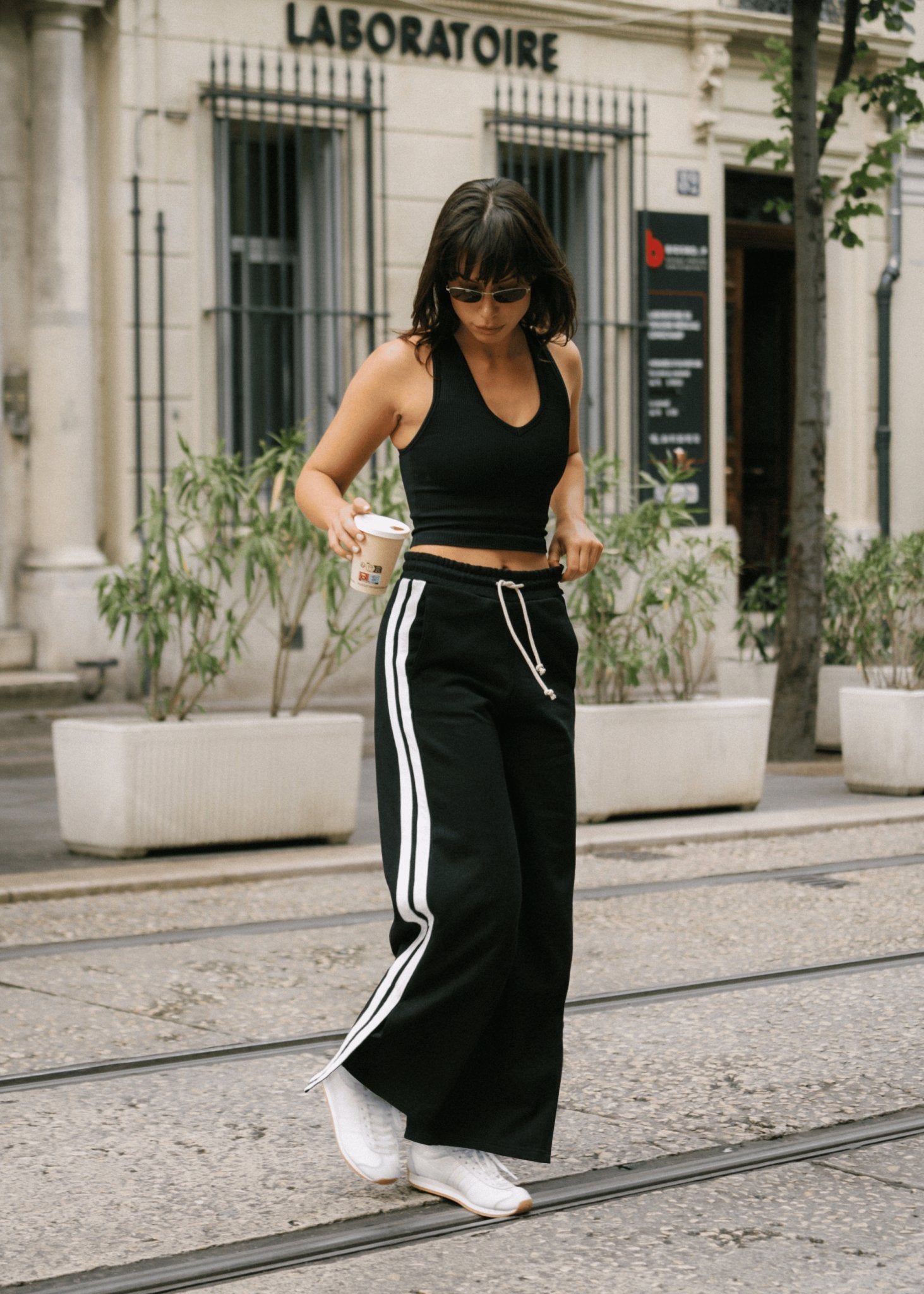 V - Neck Cropped Tank - Onyx Black - Pinky & Kamal - stride