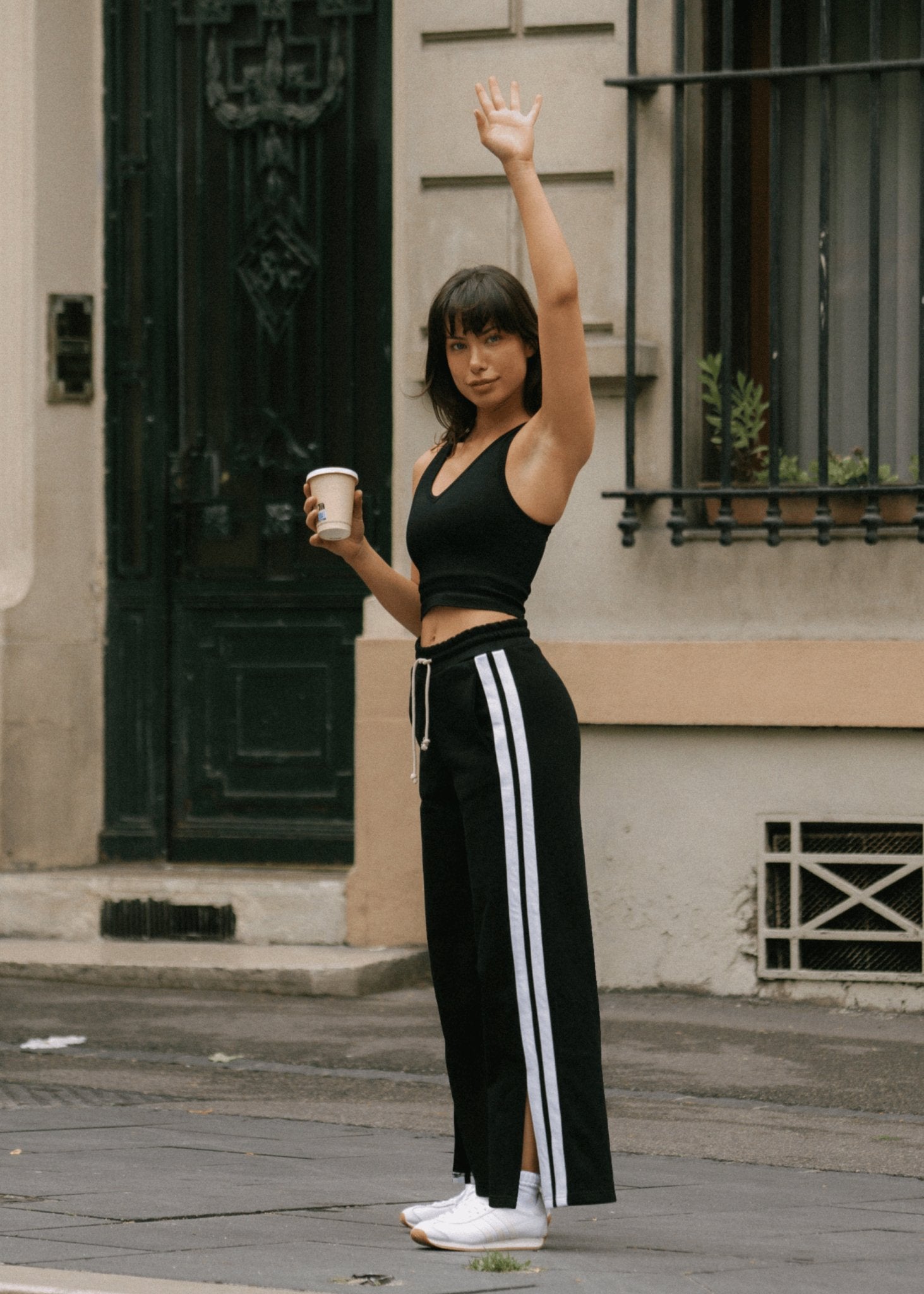 V - Neck Cropped Tank - Onyx Black - Pinky & Kamal - stride