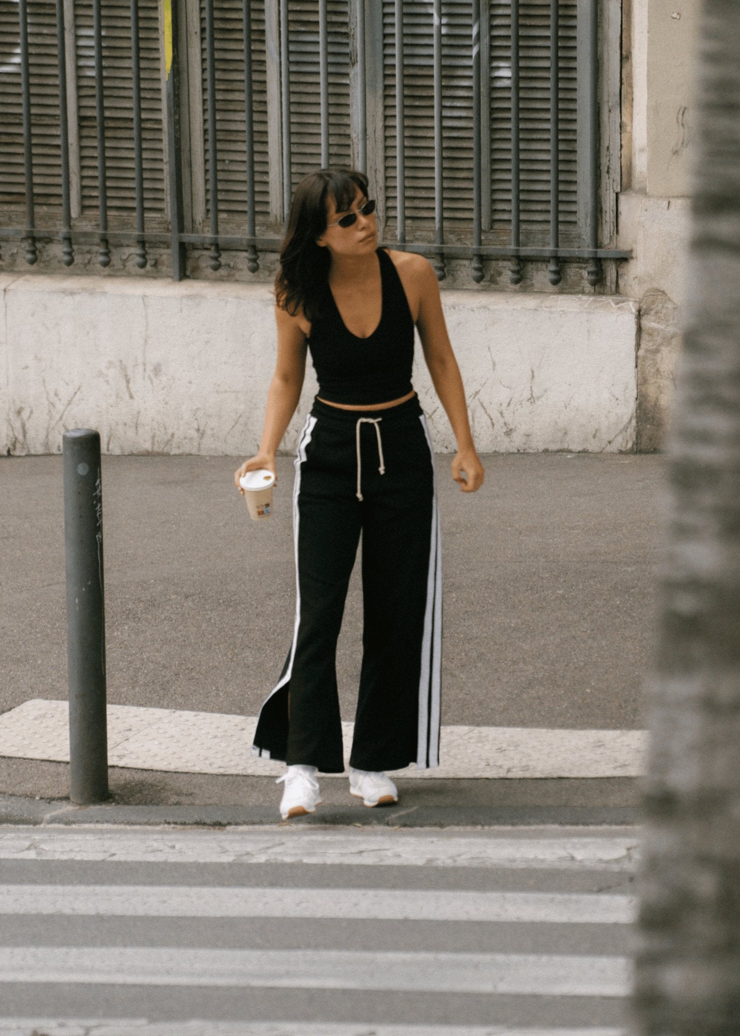 V - Neck Cropped Tank - Onyx Black - Pinky & Kamal - stride