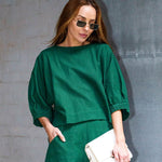 Valerie Top Emerald Green in Linen - Devoi - stride