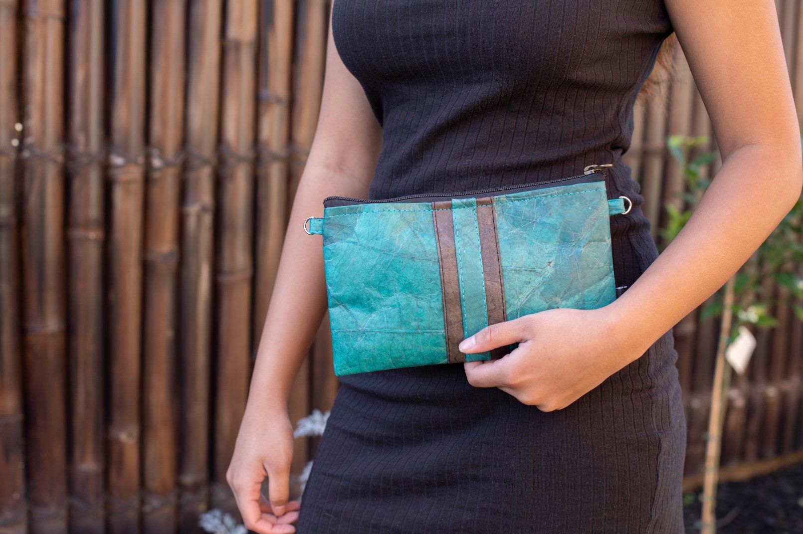 Vegan Leather Slim Line Bag - Turquoise - Karuna Dawn - stride