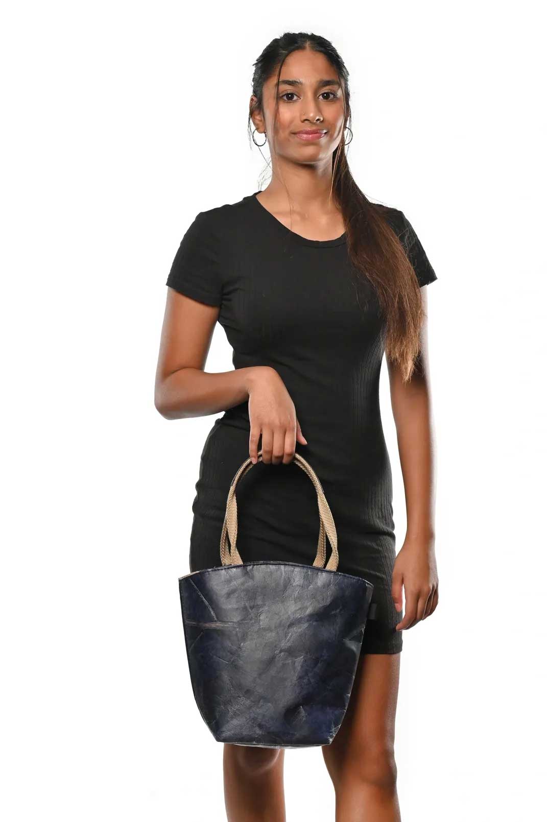 Vegan Leather Tote Bag - Blue - Karuna Dawn - stride