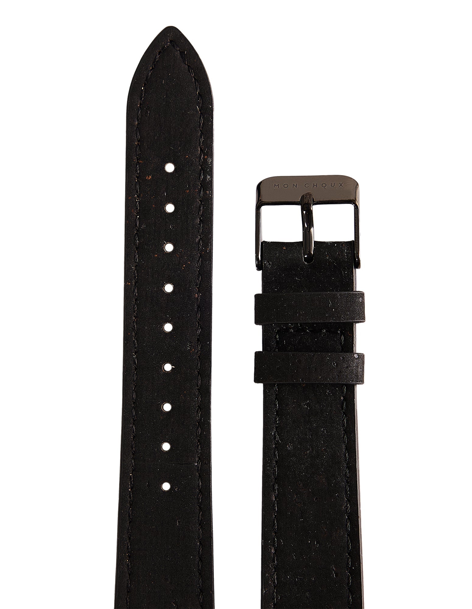 WATCH STRAP - BLACK CORK LEATHER - BLACK BUCKLE | VEGAN - Mon Choux - stride