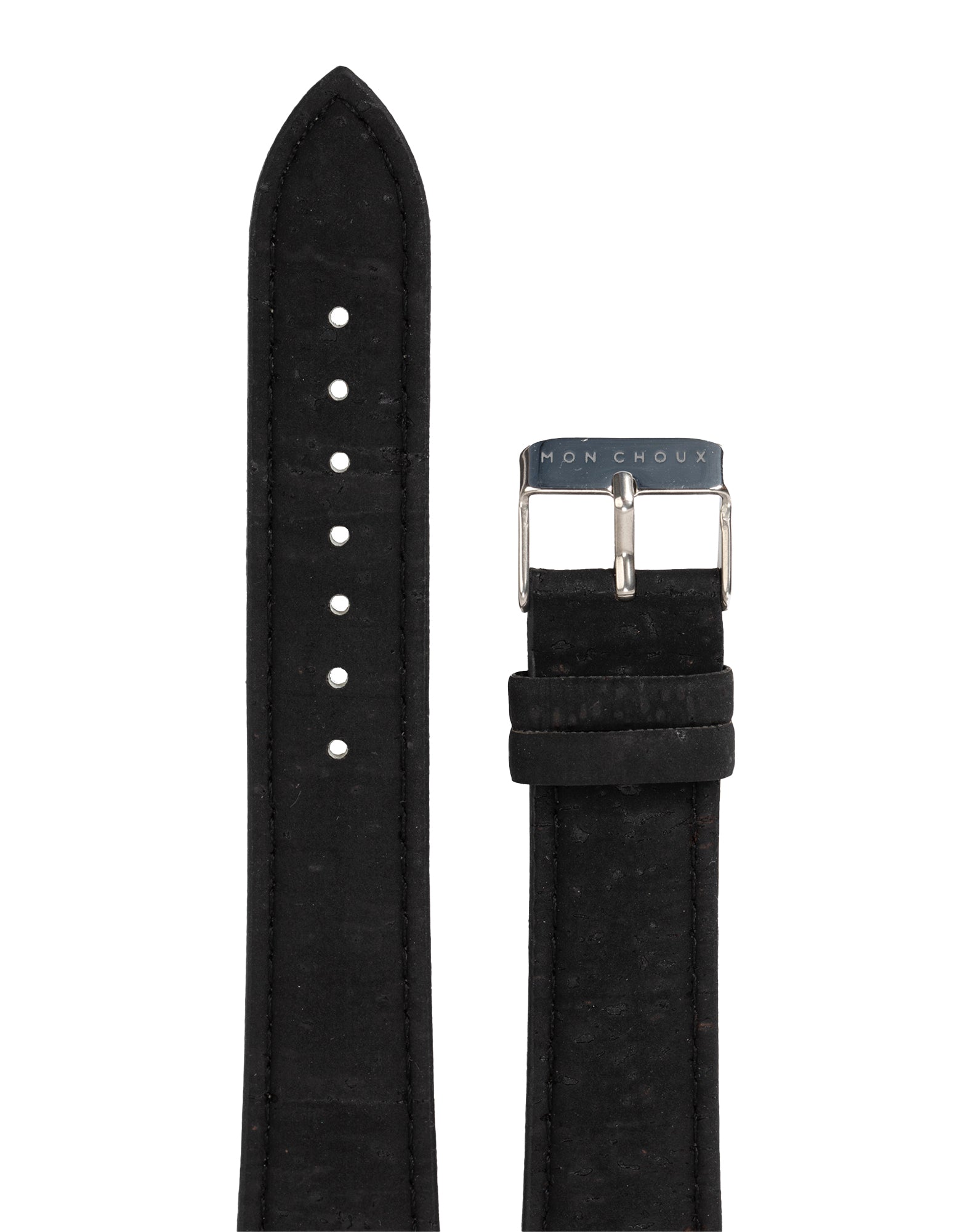 WATCH STRAP - BLACK CORK LEATHER - SILVER BUCKLE | VEGAN - Mon Choux - stride