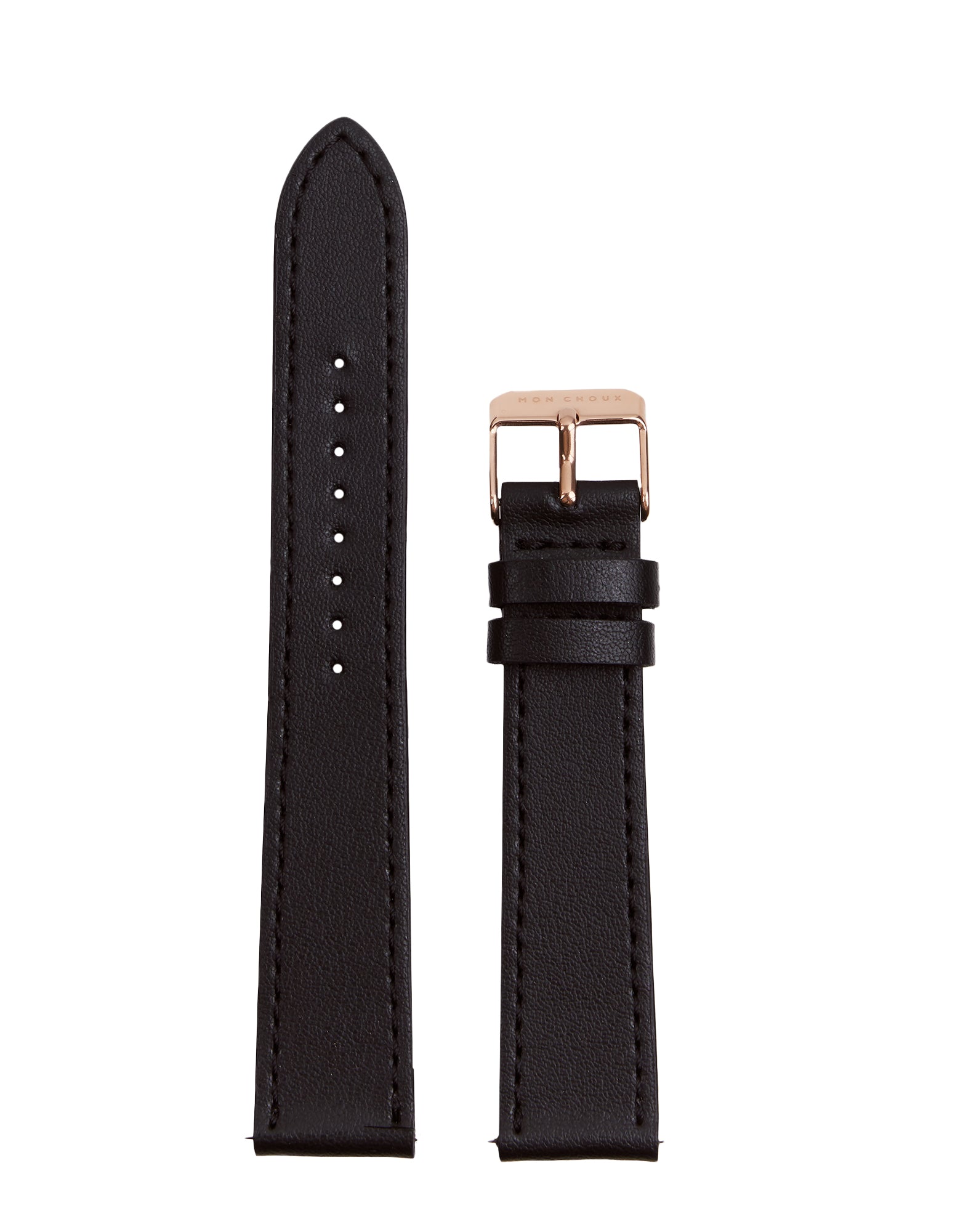 WATCH STRAP - NOIR VEGAN LEATHER - ROSE GOLD BUCKLE | GRAPE 18MM - Mon Choux - stride