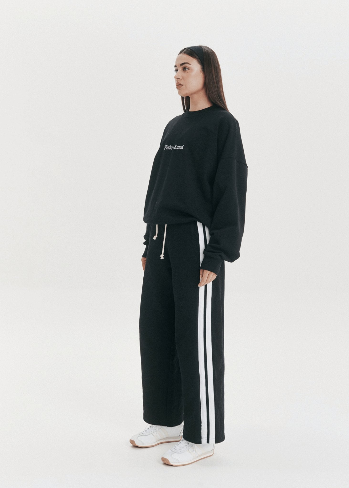 Wide Leg Trackpant - Black/White Stripe - Pinky & Kamal - stride