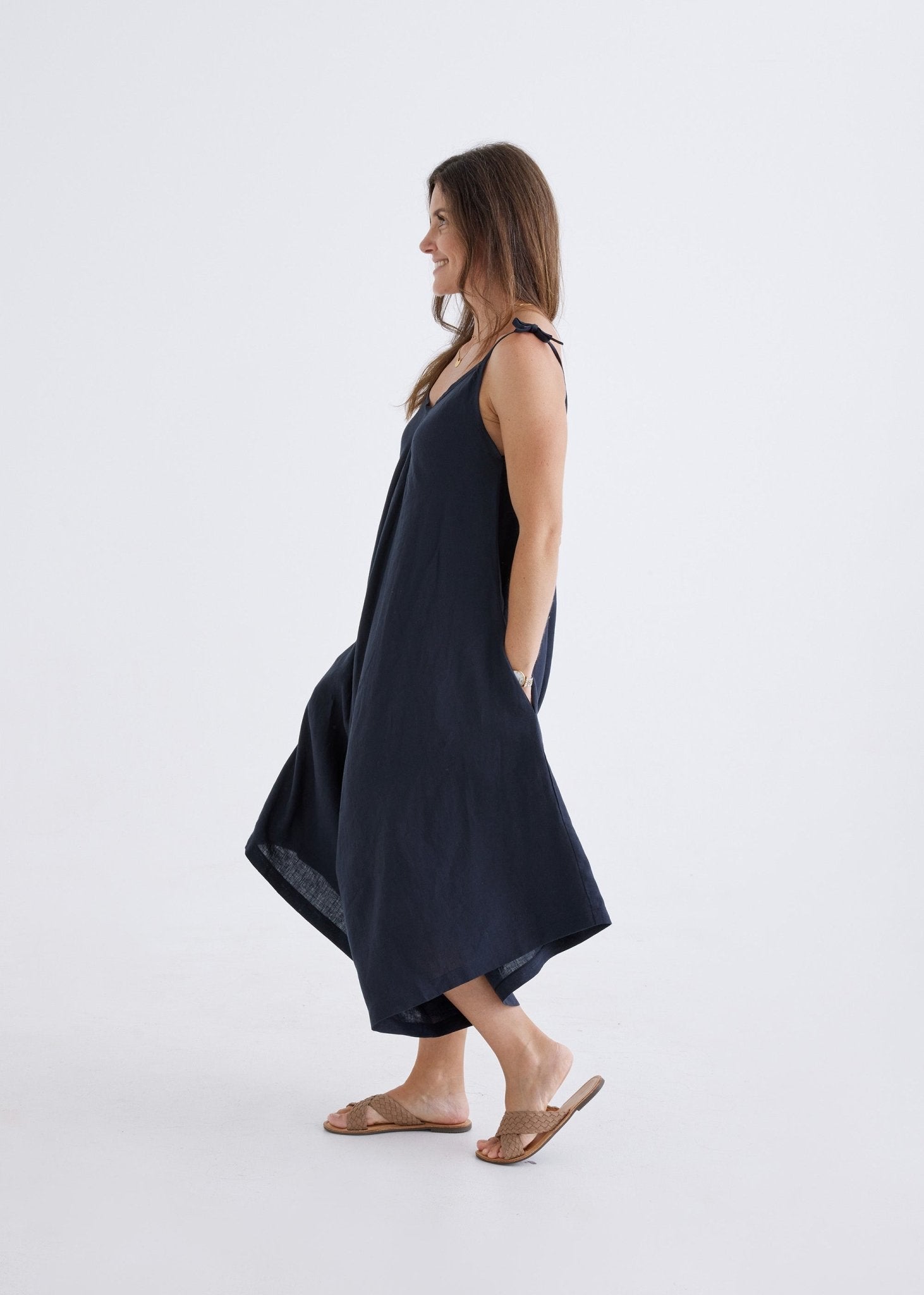 Willow Linen Jumpsuit in Navy-Devina Louise-stride