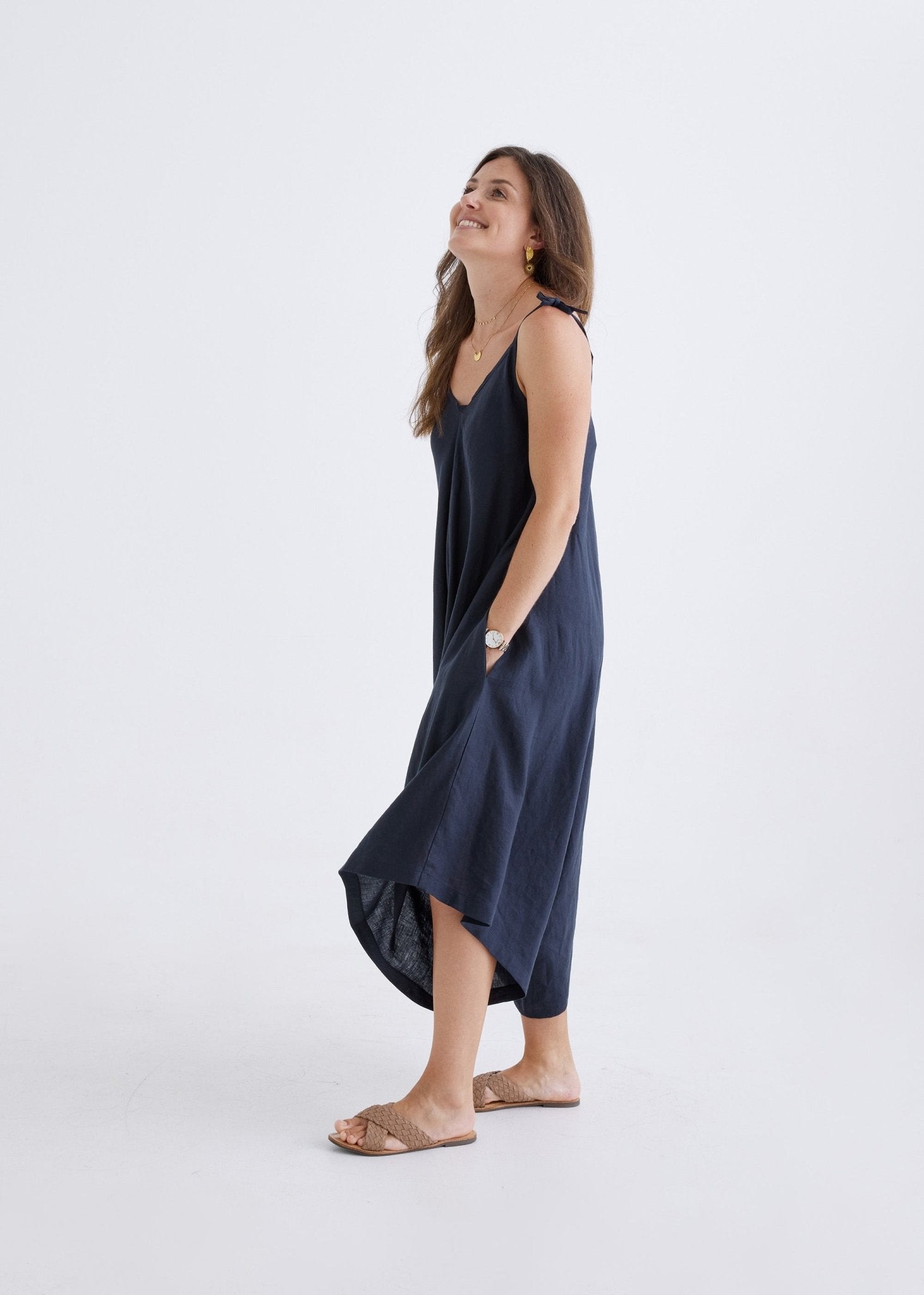 Willow Linen Jumpsuit in Navy-Devina Louise-stride