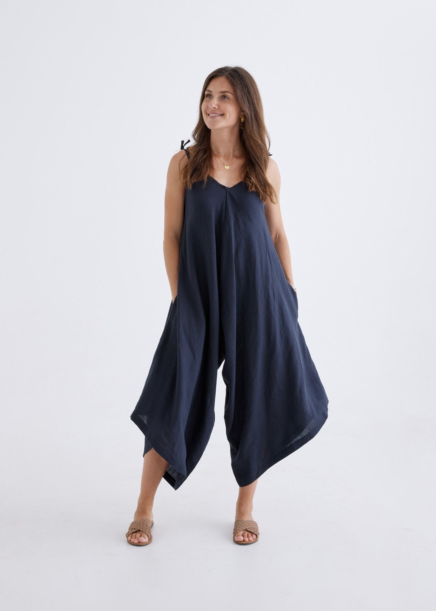 Willow Linen Jumpsuit in Navy-Devina Louise-stride