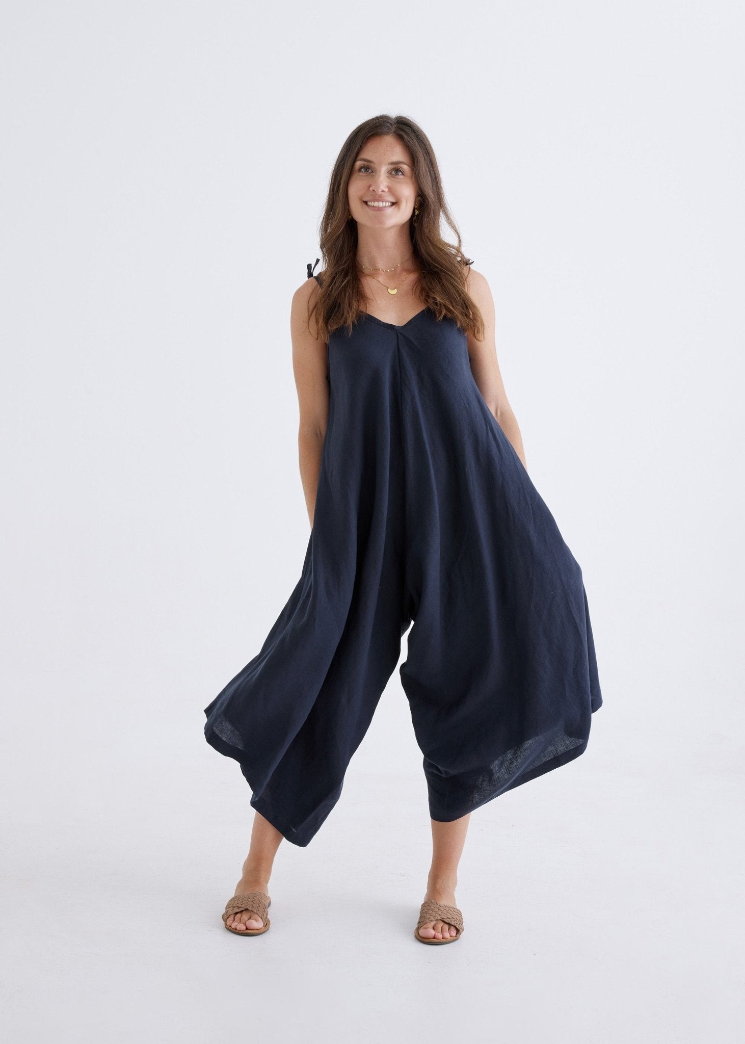 Willow Linen Jumpsuit in Navy-Devina Louise-stride