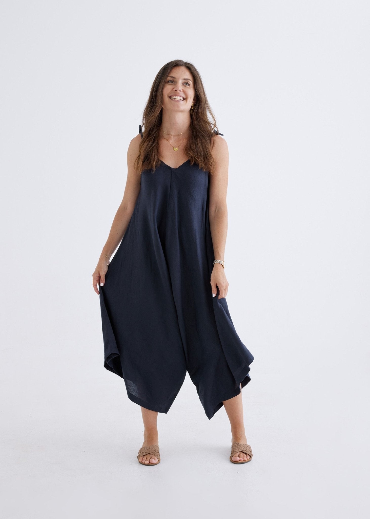 Willow Linen Jumpsuit in Navy-Devina Louise-stride